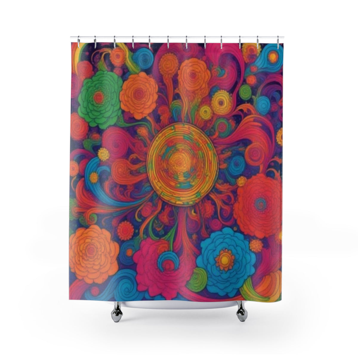Psychedelic Floral Burst Shower Curtain | Colorful Retro Flower Pattern
