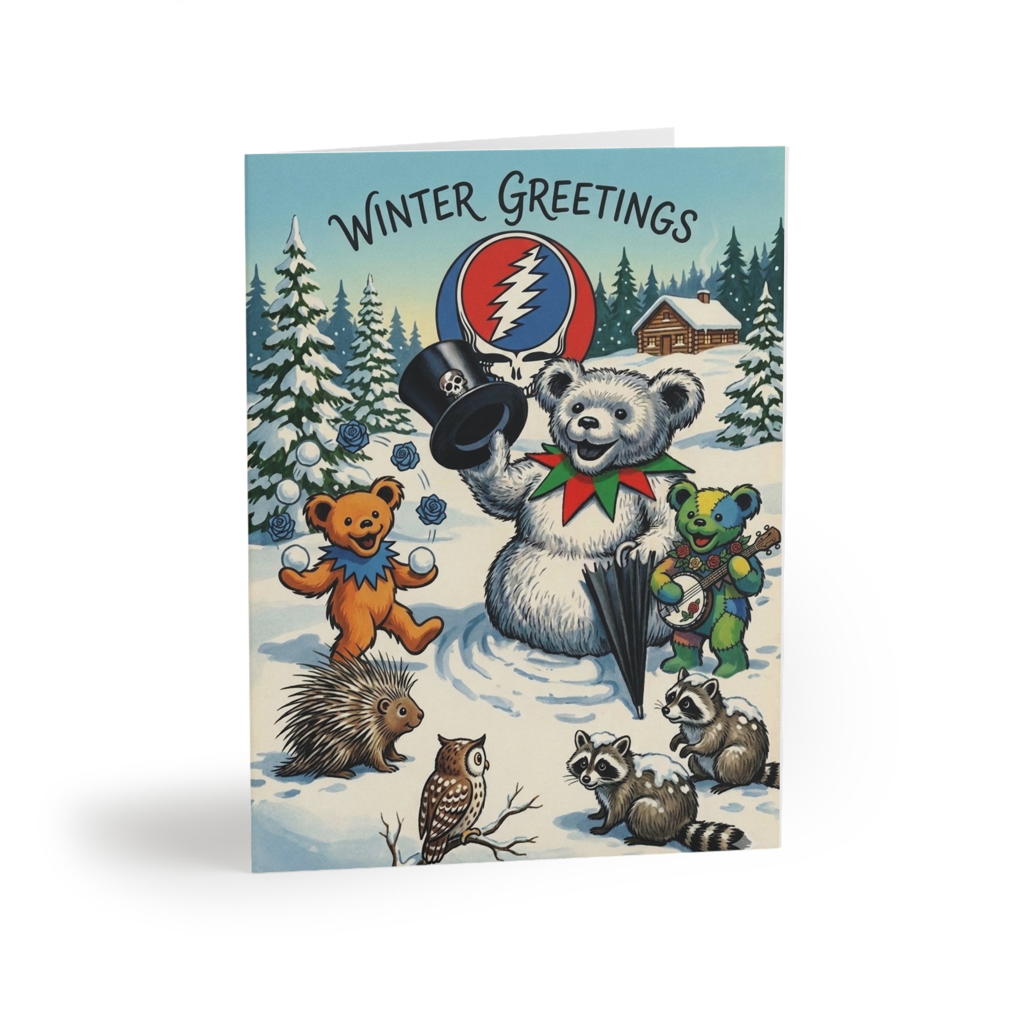 Winter Greetings Grateful Dead Bears Holiday Cards | Greeting Card gift for deadhead