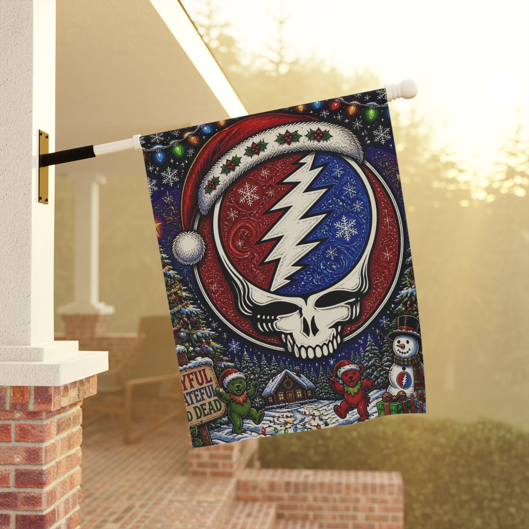 Steal Your Face Santa Skull Garden Flag | House Banner, Holiday Grateful Dead Décor