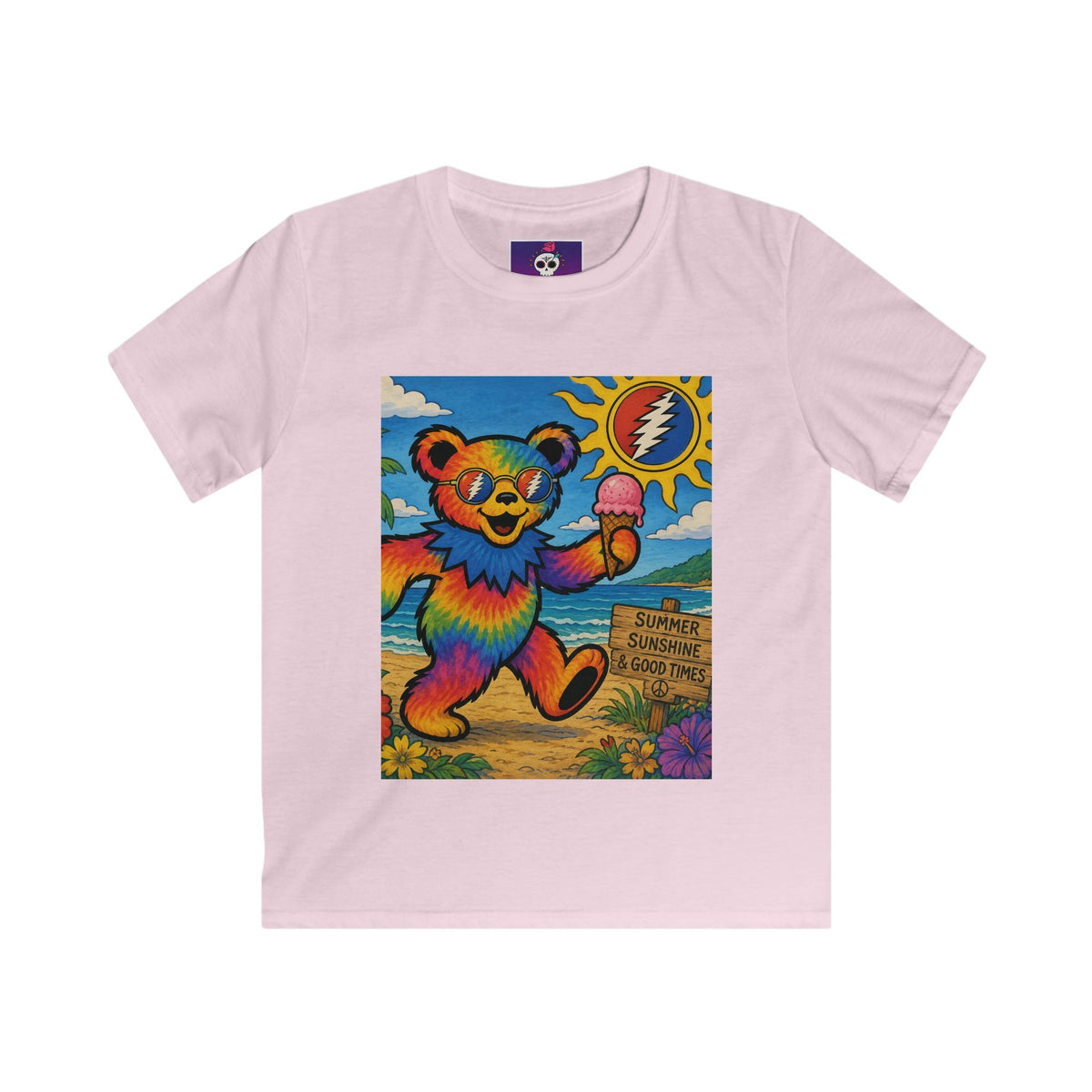 Rainbow Dancing Bear Kids Tee | Sunshine, Flowers, Psychedelic Grateful Dead Art