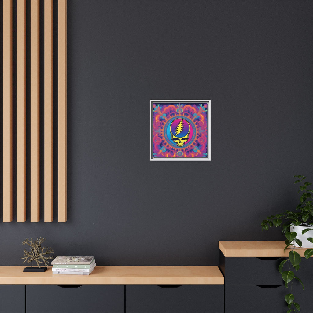 Psychedelic Steal Your Face Skull Matte Canvas Framed | Colorful Mandala Wall Art