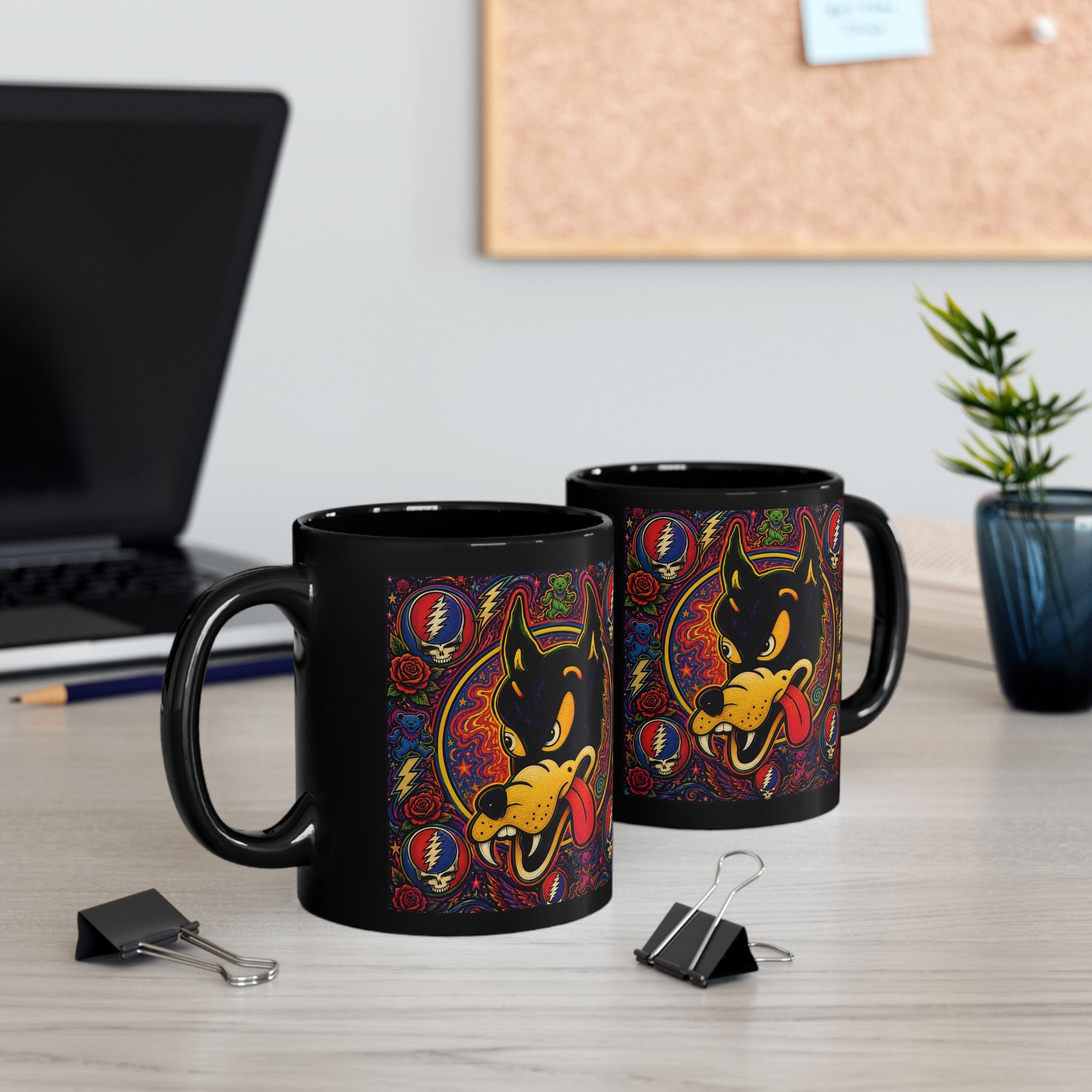 Psychedelic Dire  Wolf Grateful Dead  Art Mug | Black 11oz 15oz