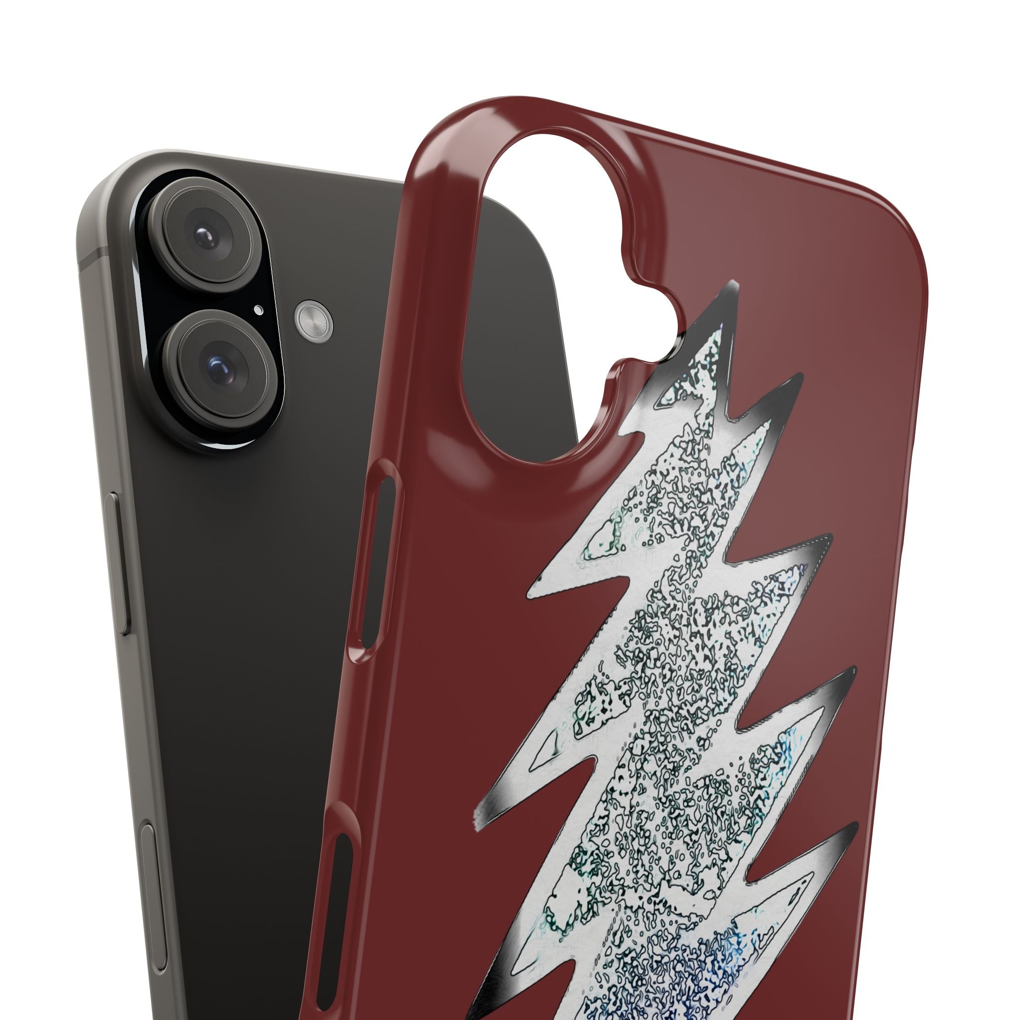 Silver Lightning Bolt Slim Case | Phone Case, Burgundy Background, gift for deadhead