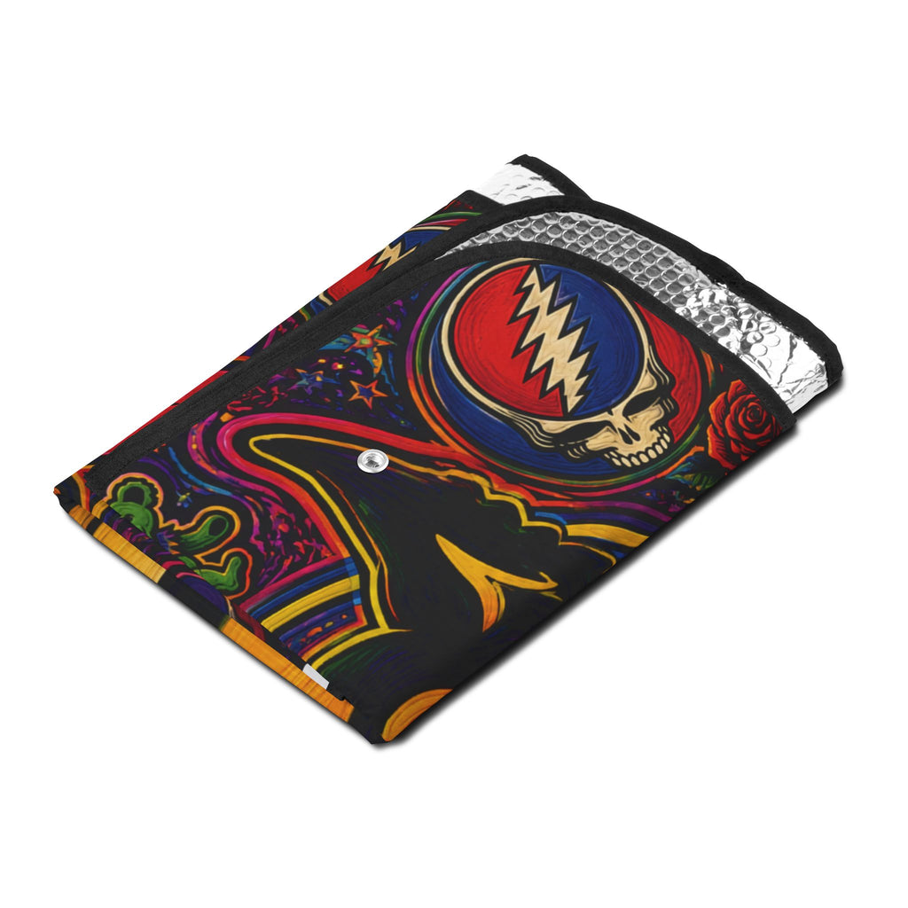 Psychedelic Grateful Dead Skull and Wolf Car Sun Shade | Windshield Sunshade