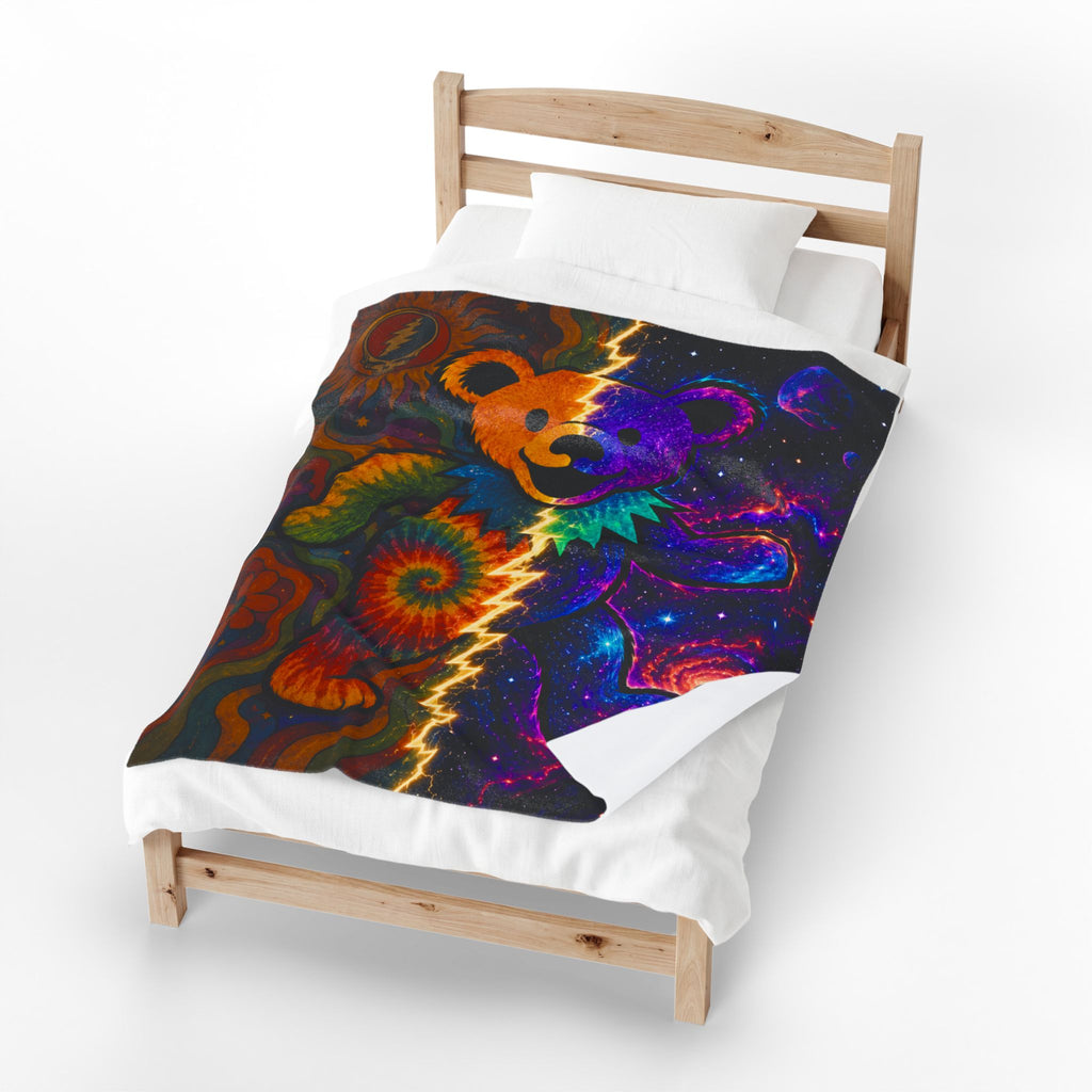 Tie Dye Cosmic Dancing Bear Blanket | Psychedelic Grateful Dead Style Throw