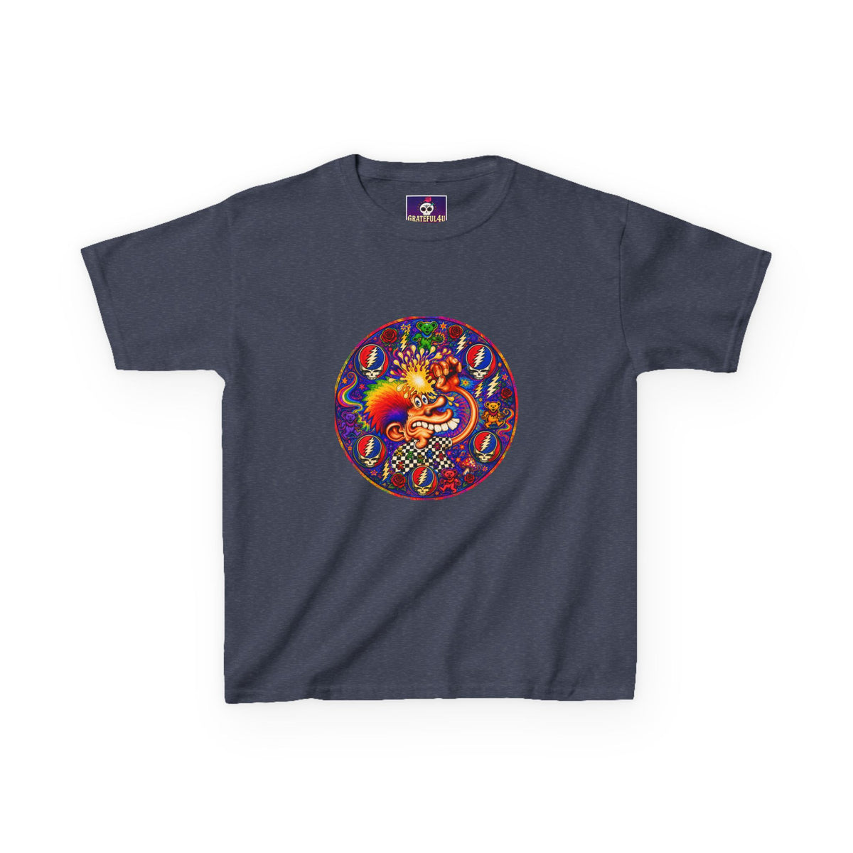 Psychedelic Grateful dead ice cream manKids T-Shirt | Colorful Mandala Circle Design