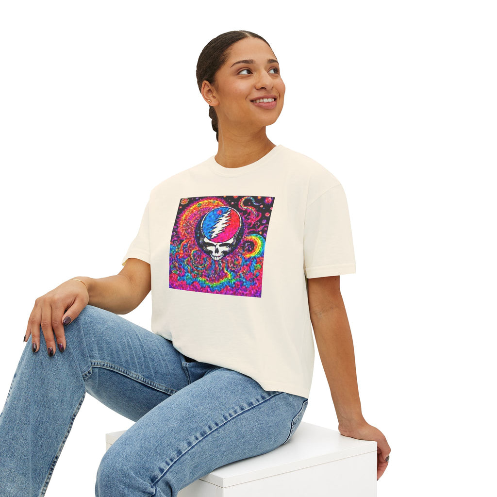Psychedelic Skull & Lightning Tee | Grateful Dead Inspired Boxy Tee