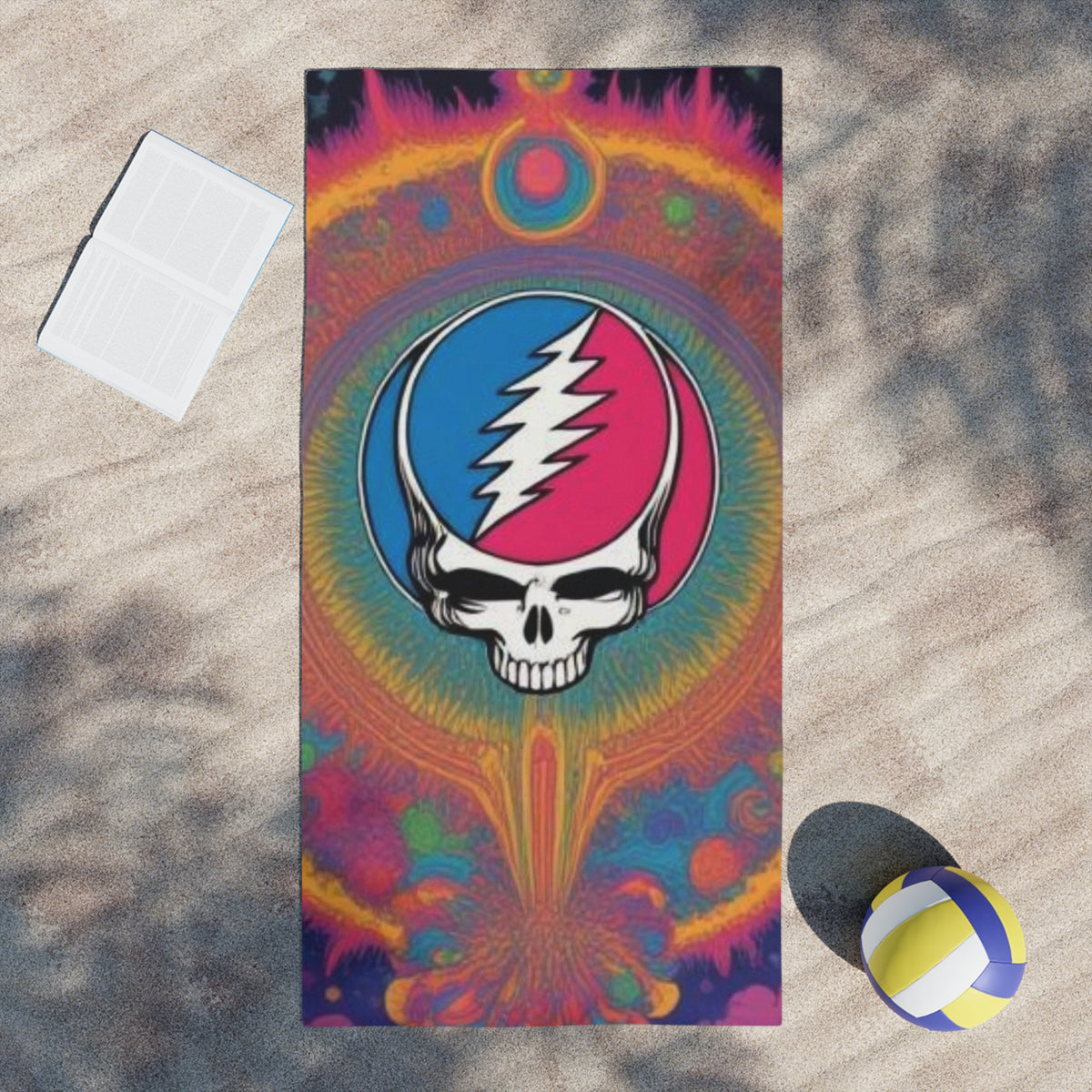 Psychedelic Lightning Skull Beach Towel | Tie-Dye Grateful Dead Inspired