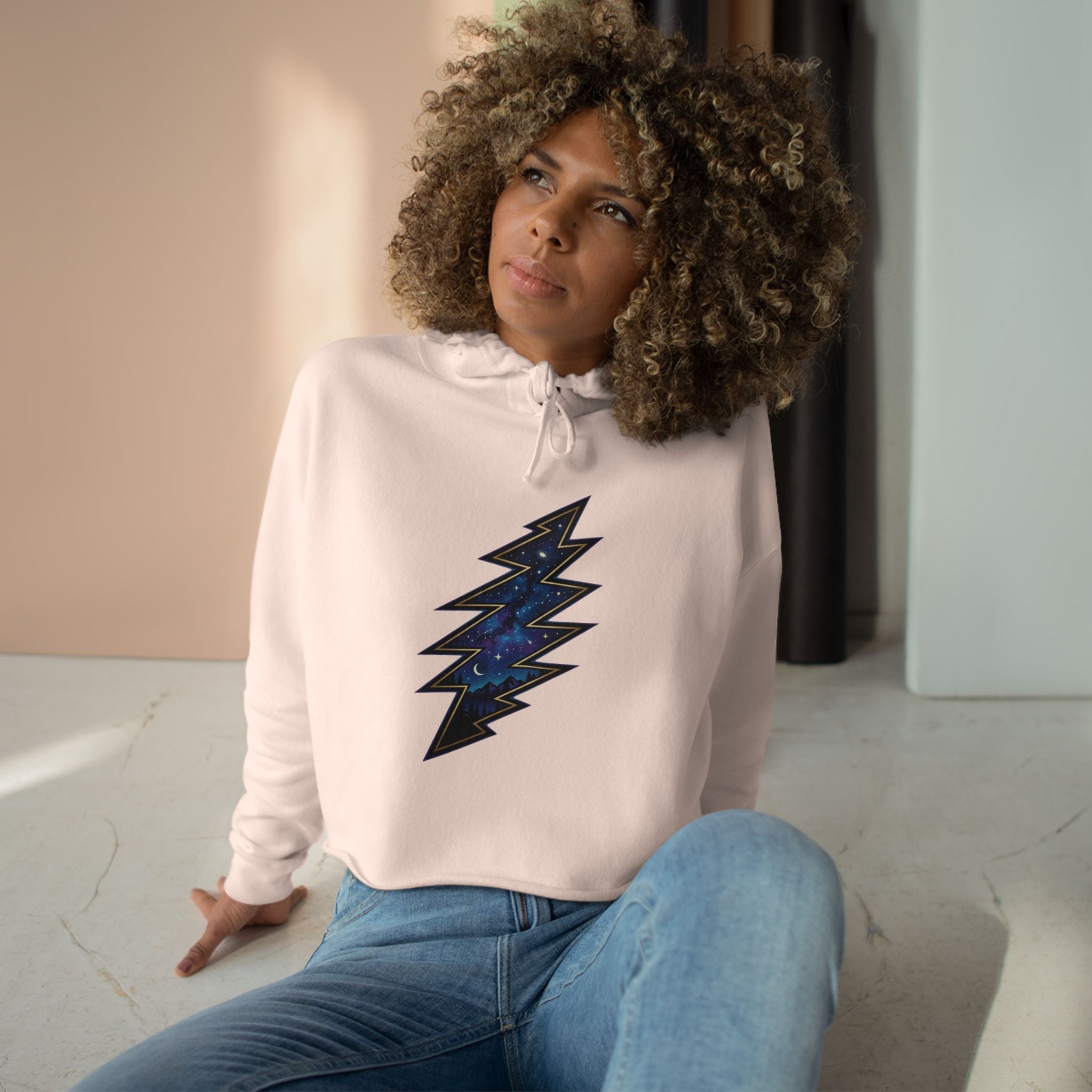 Grateful Dead Galaxy Lightning Bolt Crop Hoodie | Space Thunderbolt Cropped Sweatshirt