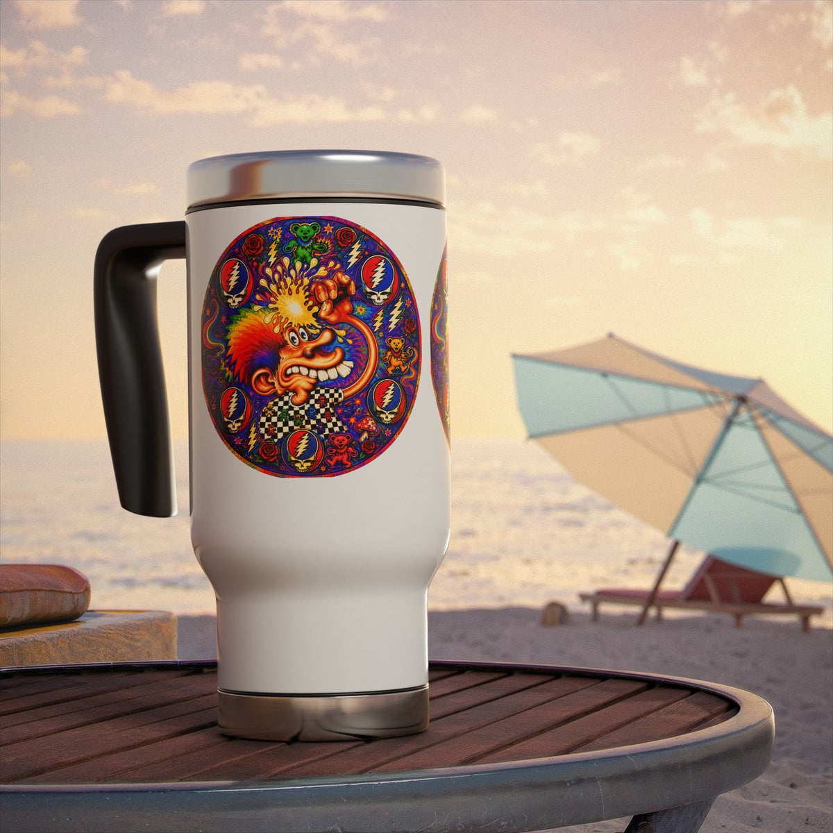 Psychedelic Grateful Dead Dancing Bear Travel Mug | Stainless Steel, gift for a deadhead