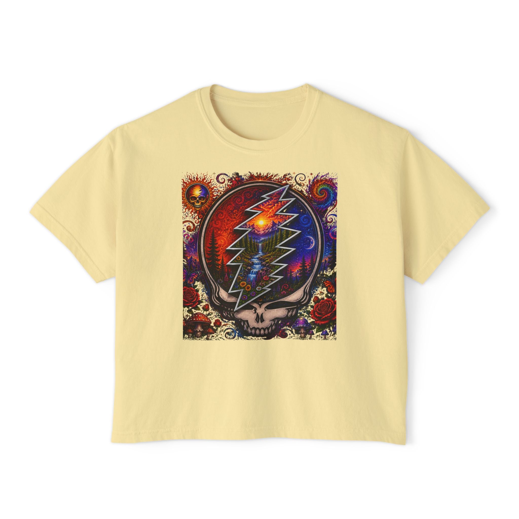 Grateful Dead Steal Your Face Lightning Skull Tee | Boxy Crop Shirt
