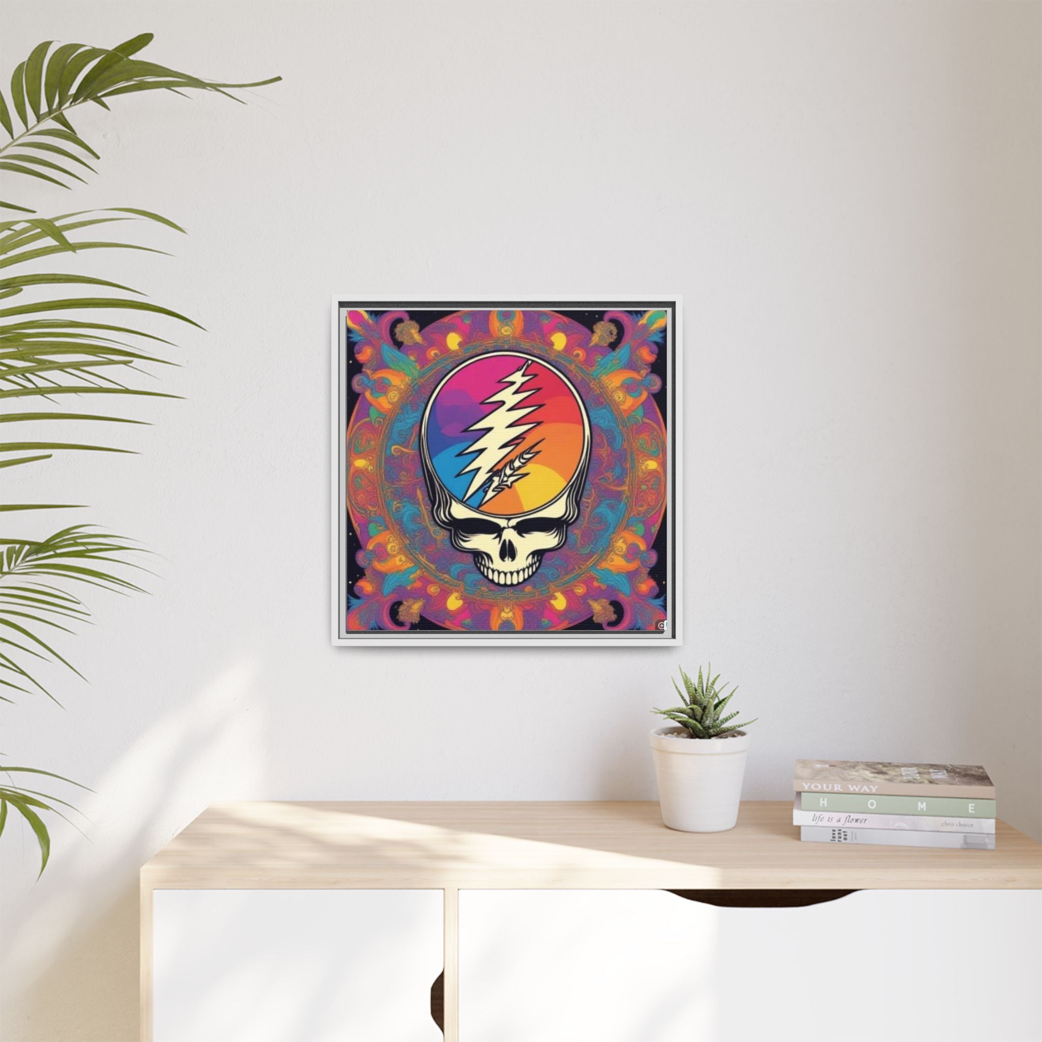 Psychedelic Lightning Skull Matte Canvas Framed | Grateful Dead Wall Art