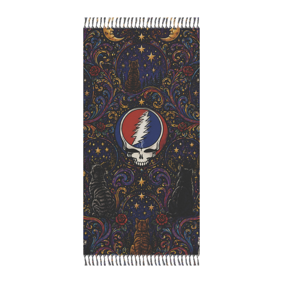 Grateful Dead Steal Your Face Skull beach towel | boho celestial cats stars