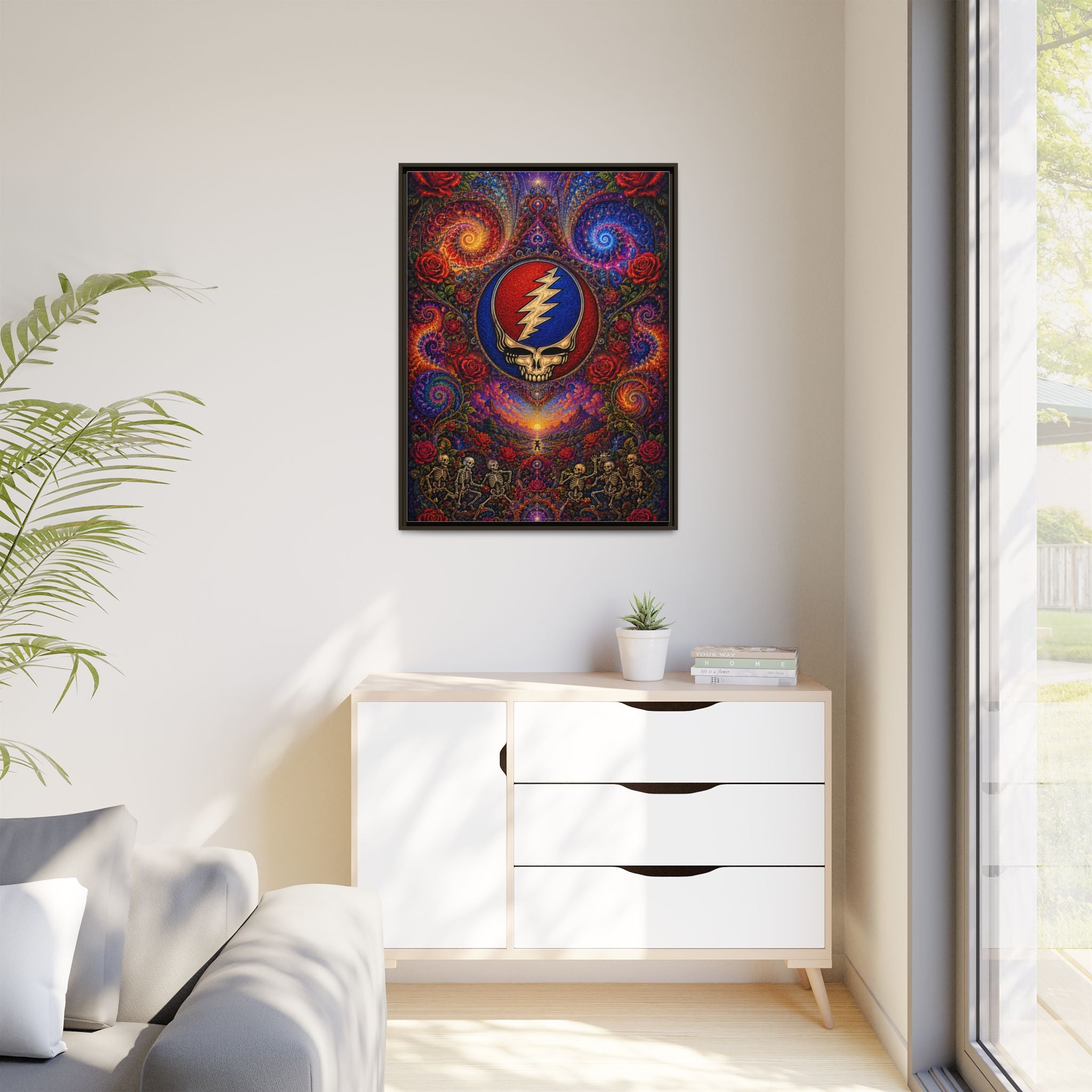 Steal Your Face Skull Lightning Canvas Framed Wall Art | Matte Framed Canvas, Grateful Dead, gift for a deadhead