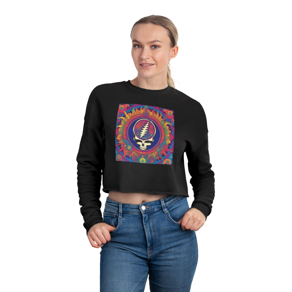 Grateful Dead Steal Your Face Cropped Sweatshirt | Psychedelic Tie-Dye Skull