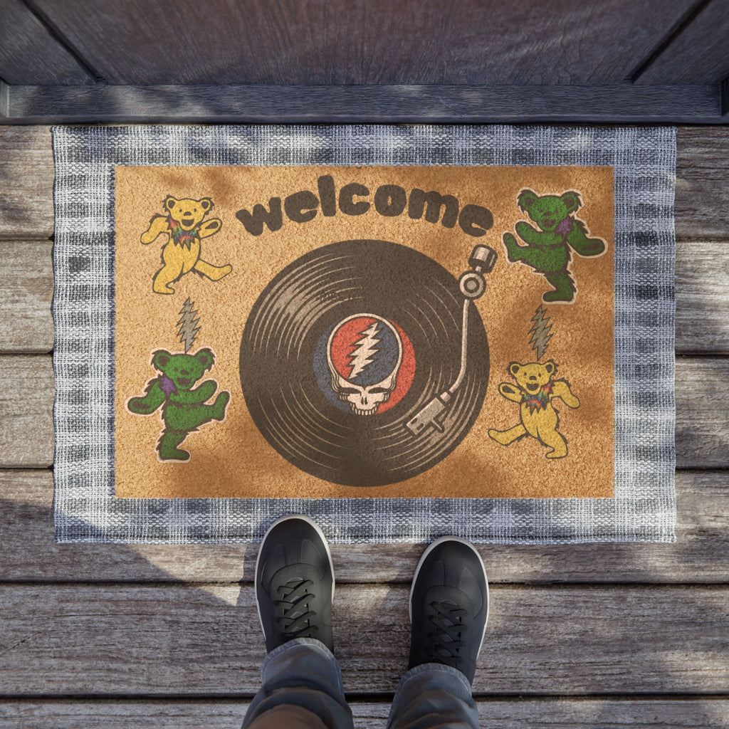 Grateful Dead Dancing Bears Welcome Doormat | Vinyl Record Skull Design