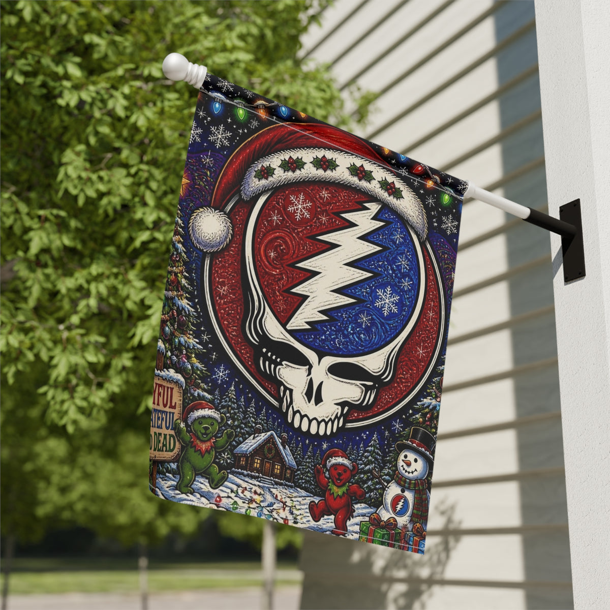 Steal Your Face Santa Skull Garden Flag | House Banner, Holiday Grateful Dead Décor