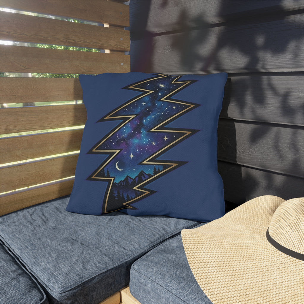 Night Sky Lightning Bolt Outdoor Pillow | Grateful vDead Galaxy Throw Pillow