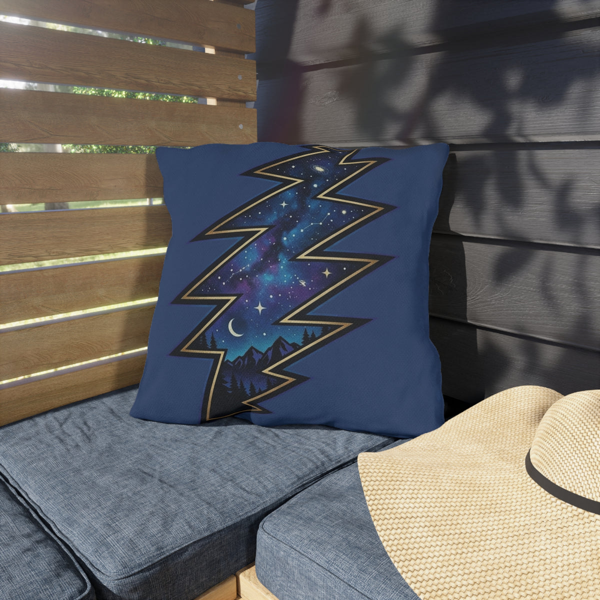 Night Sky Lightning Bolt Outdoor Pillow | Grateful vDead Galaxy Throw Pillow