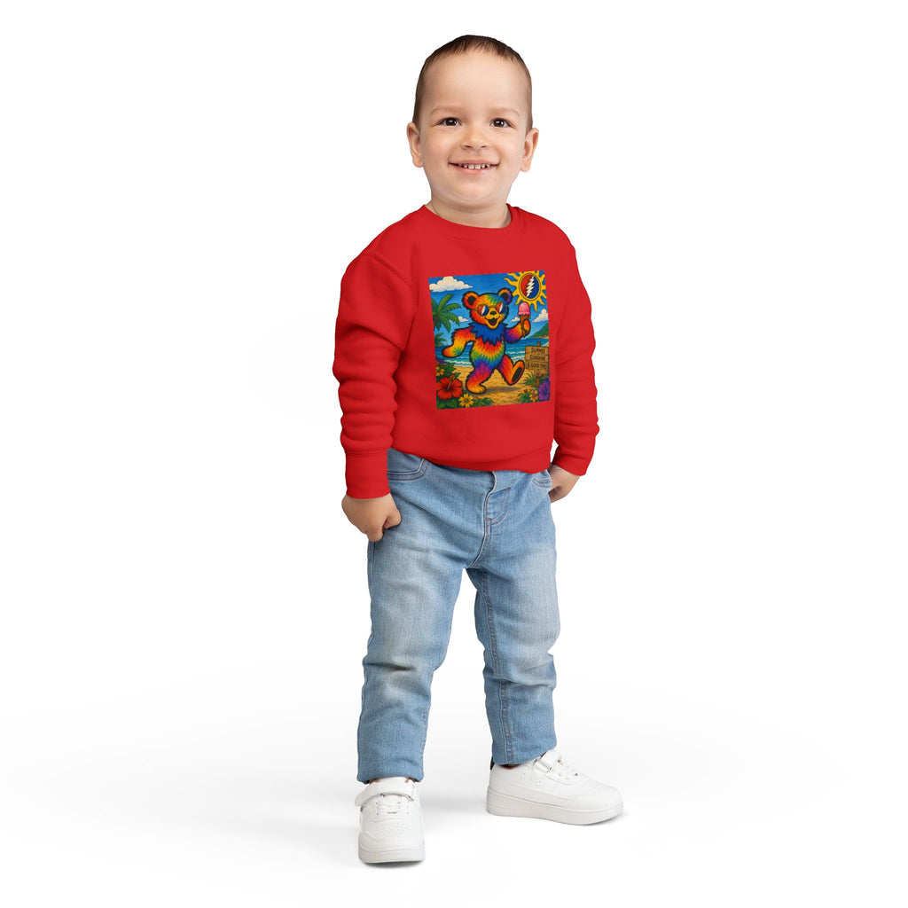 Dancing Tie-Dye Bear Toddler Sweatshirt | Surfboard Beach Grateful Dead Vibe