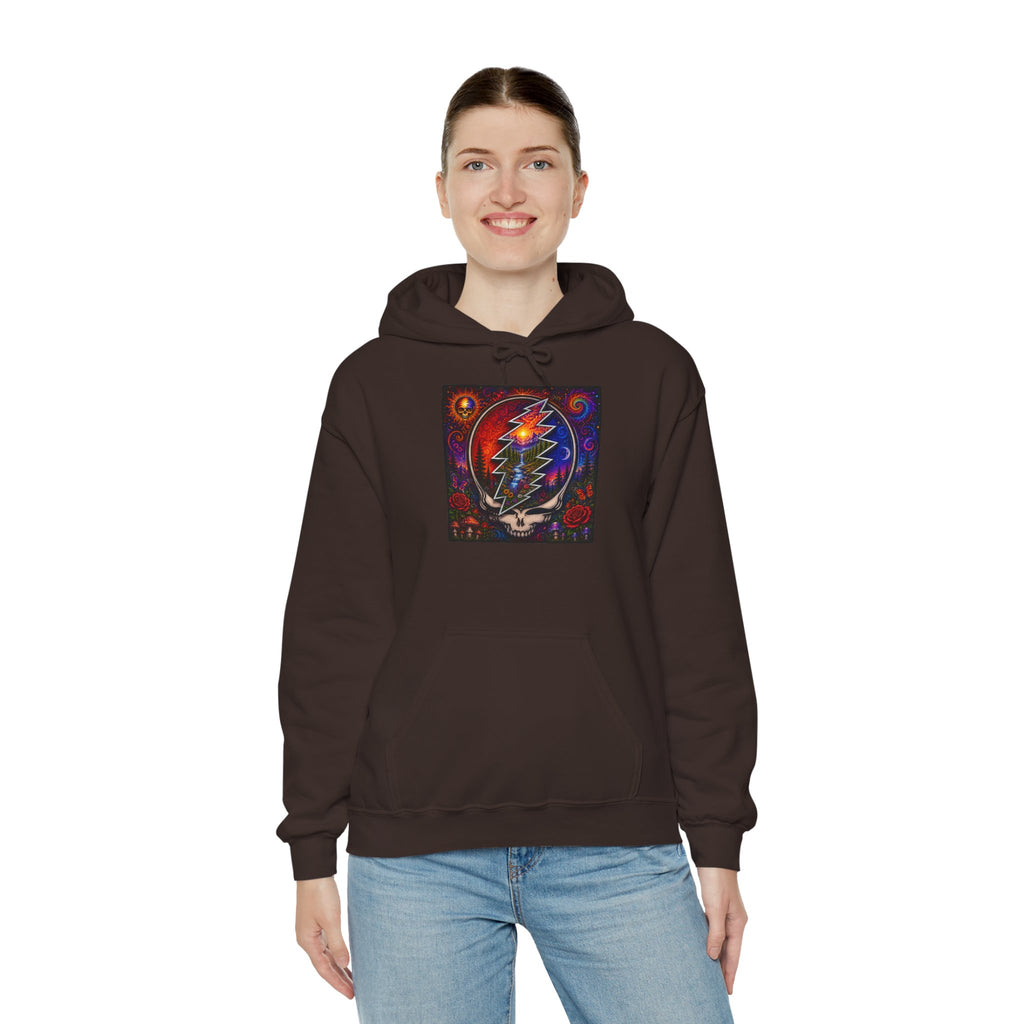 Psychedelic Steal Your Face Skull Hoodie | Grateful Dead Lightning Bolt, Rainbow Cosmic Art