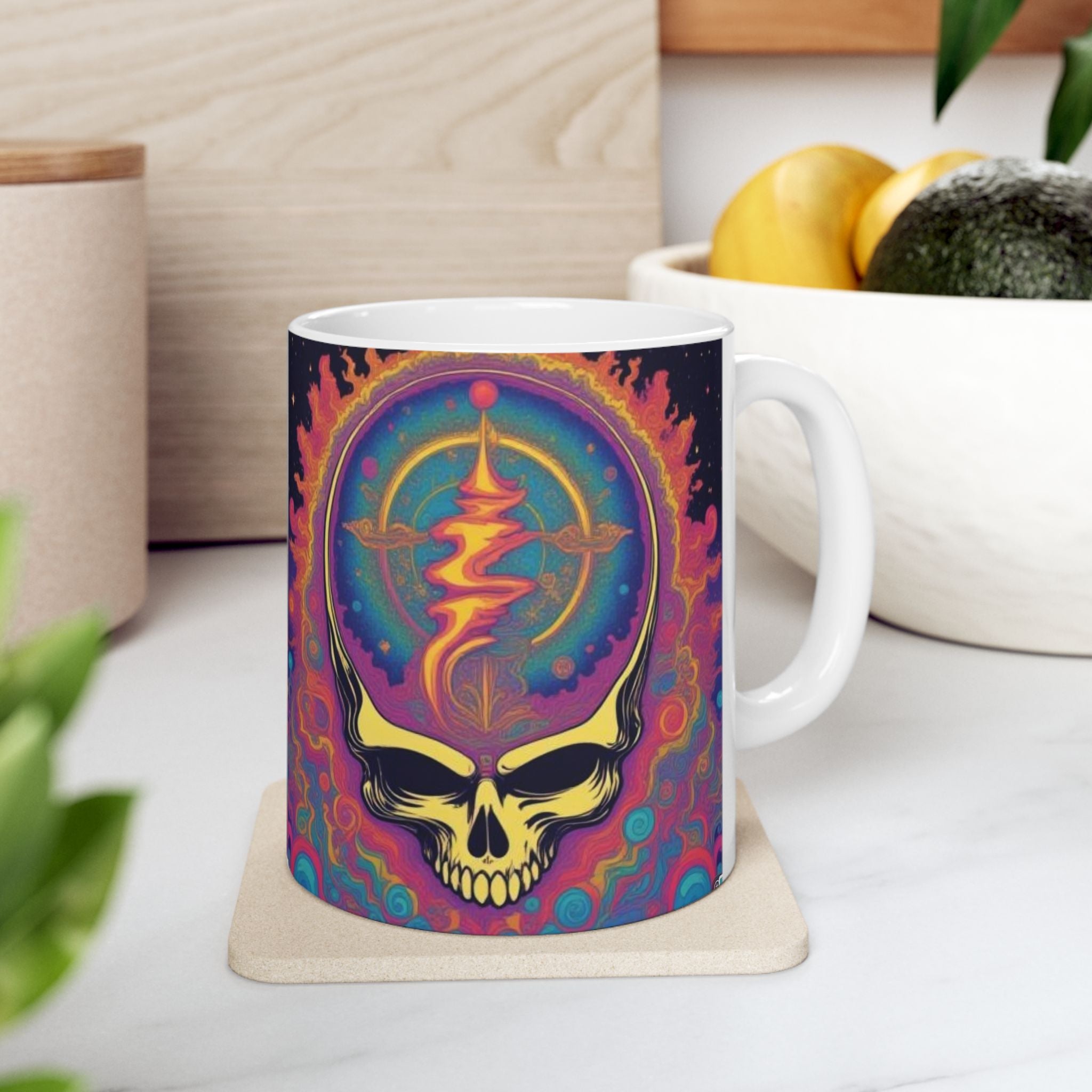 Psychedelic Cosmic Skull Mug | Colorful Trippy Space Design