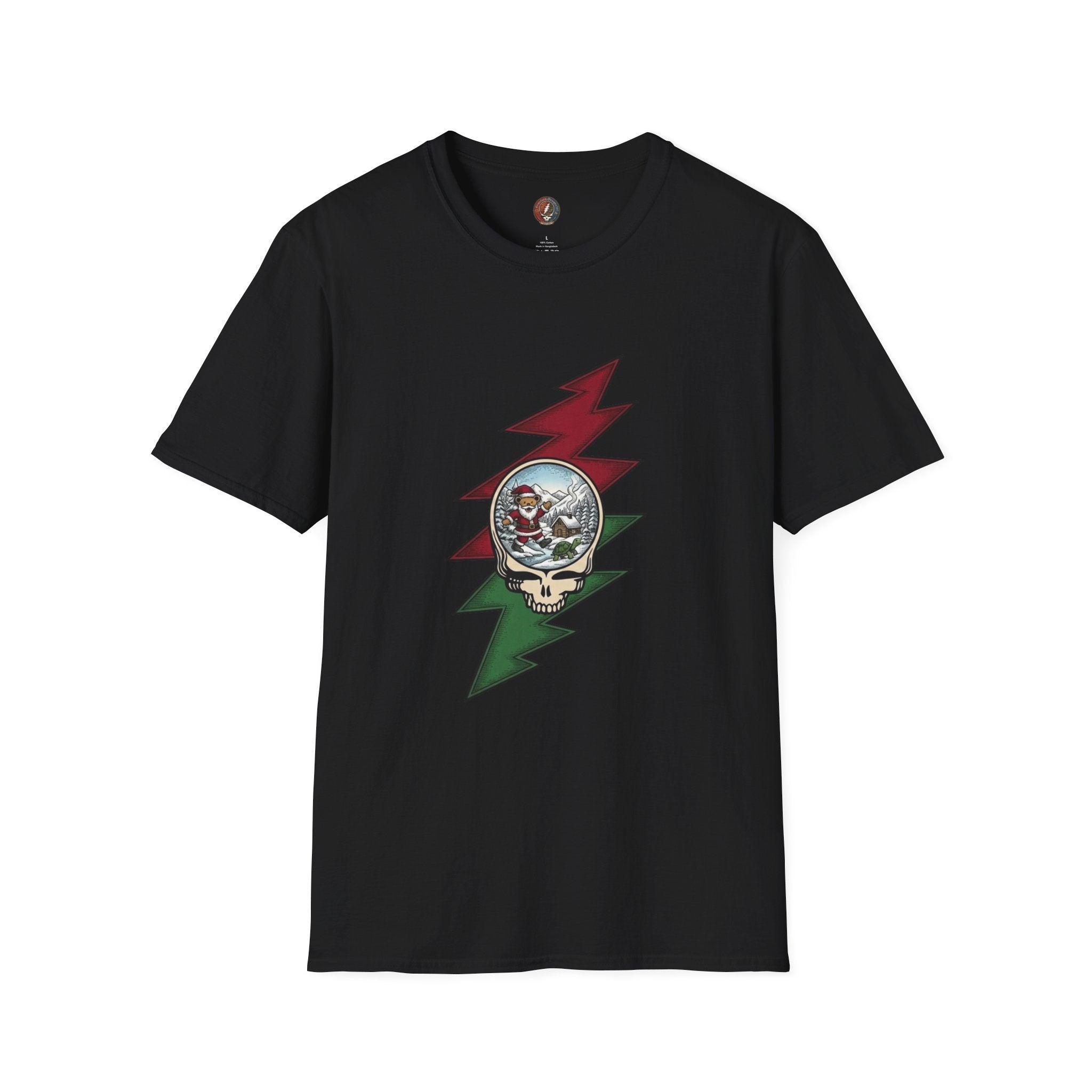 Santa Skull Lightning Bolt T-Shirt | Rock Christmas Holiday Tee, Grateful Dead inspired, Gift for a Deadhead