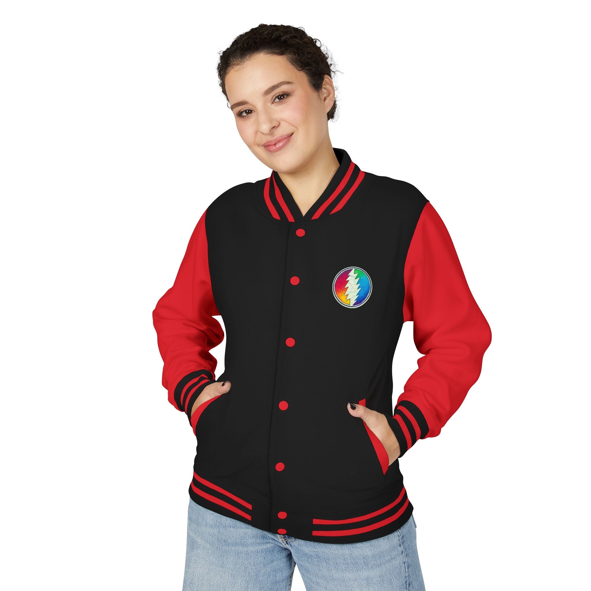 Rainbow Grateful Dead Steal Your Face Letterman Jacket | Varsity Jacket, gift for deadhead unisex
