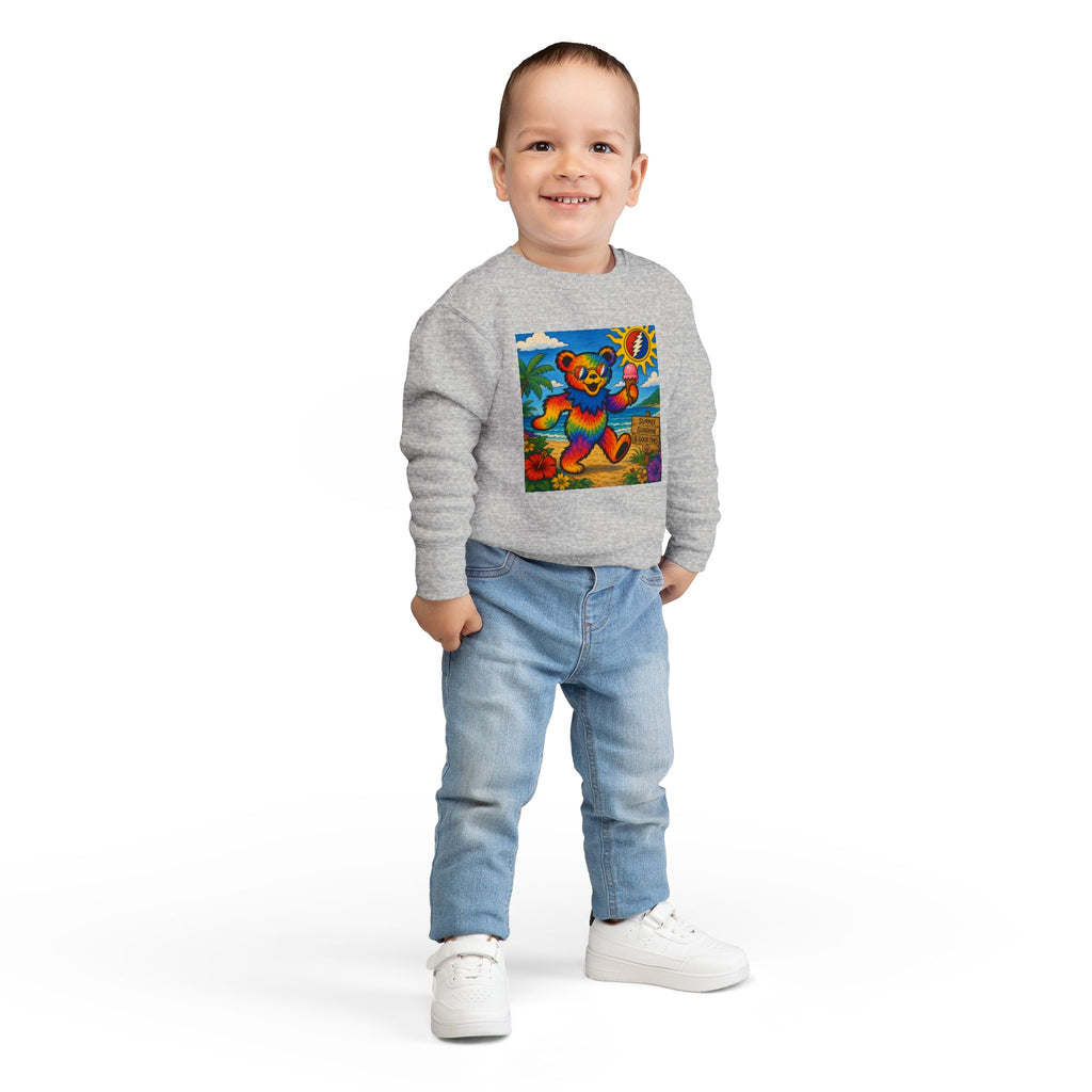 Dancing Tie-Dye Bear Toddler Sweatshirt | Surfboard Beach Grateful Dead Vibe