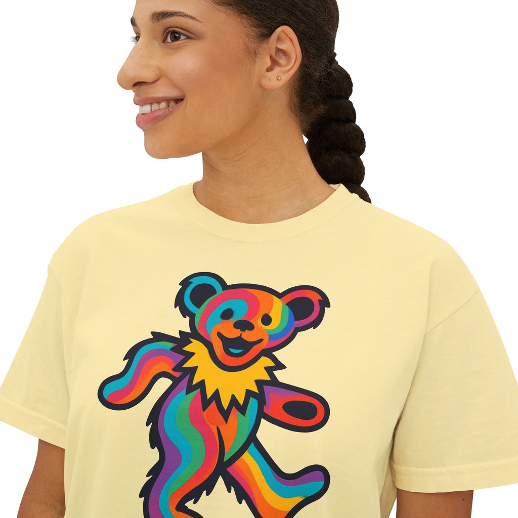 Colorful Dancing Bear shirt | Boxy Tee, Grateful Dead inspired, gift for a deadhead, shirt for a festival, yoga, home