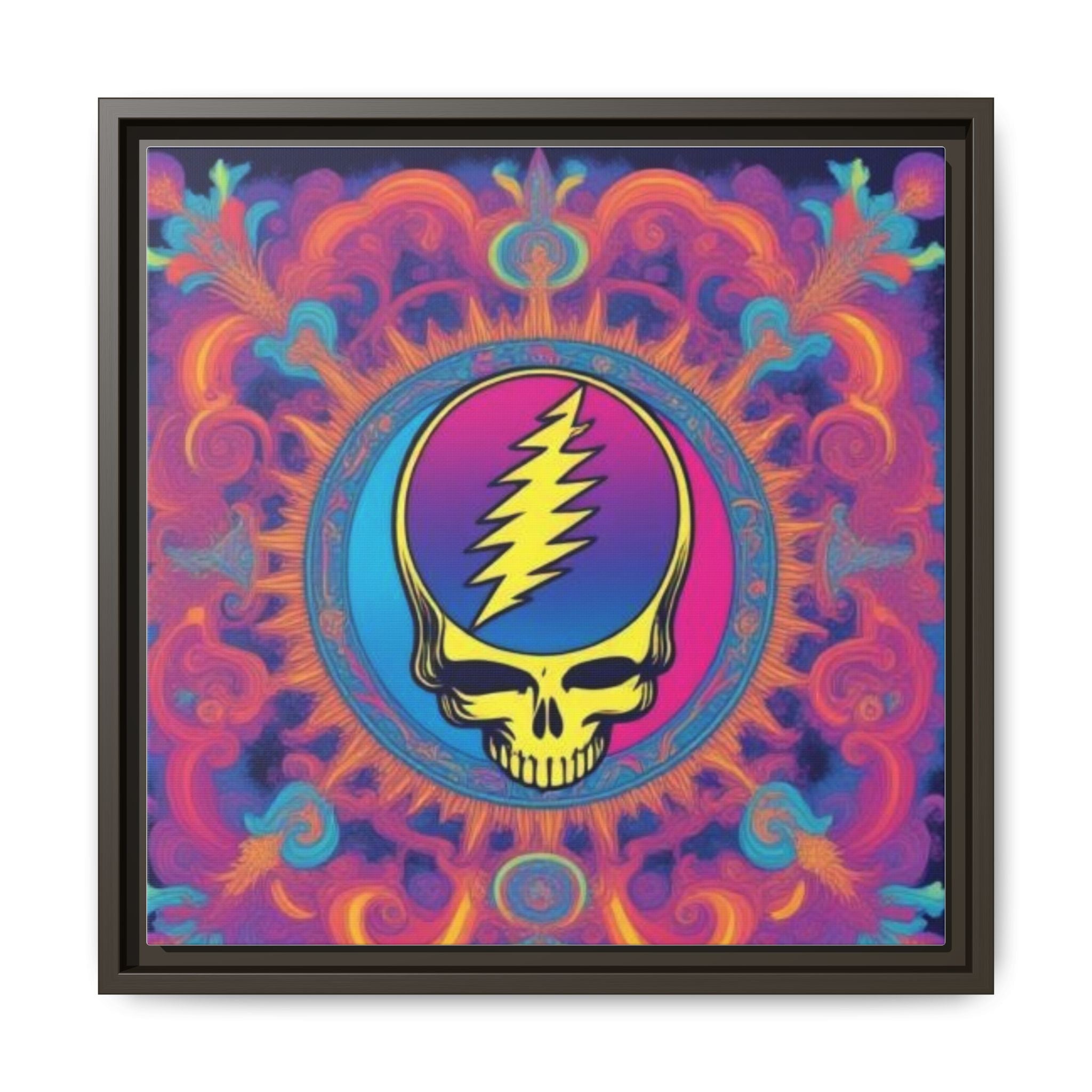 Psychedelic Steal Your Face Skull Matte Canvas Framed | Colorful Mandala Wall Art