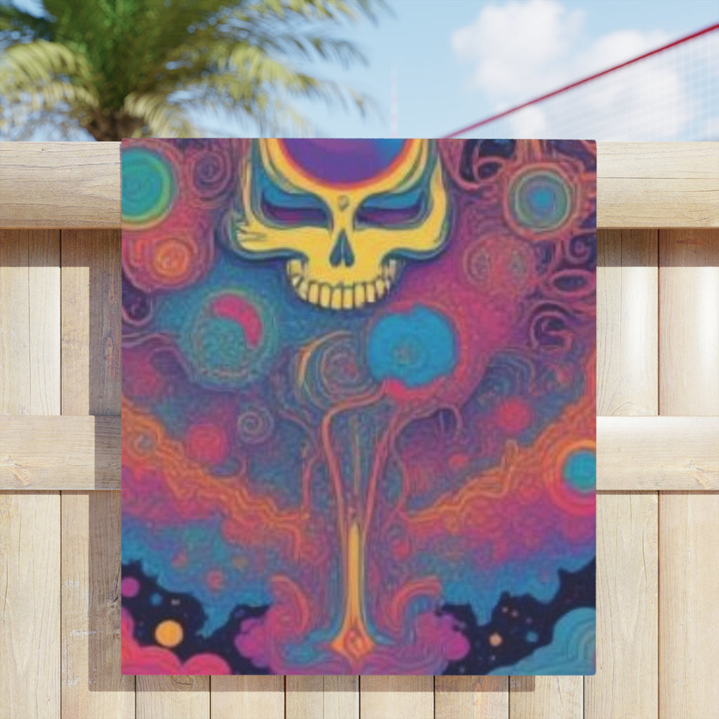 Psychedelic Skull Swirl Beach Towel | Colorful Cosmic Skull Beach Towel