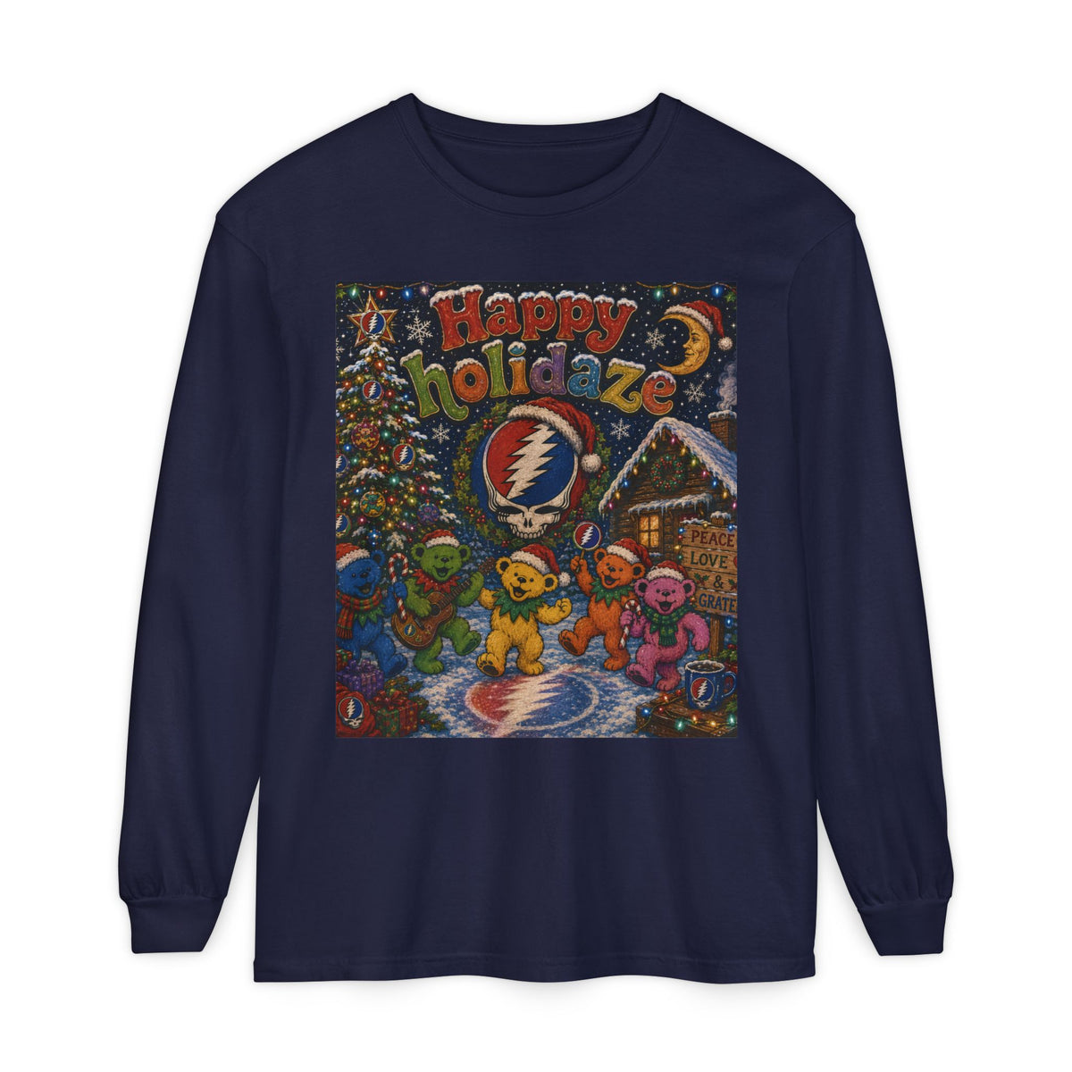 Grateful Dead "Happy Holidaze" Bears Long Sleeve Shirt | Holiday Music Tee, gift for deadhead, ugly christmas shirt