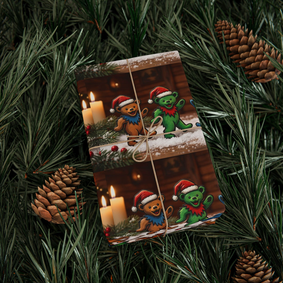 Gingerbread Plushies Pattern Wrapping Paper | Holiday Christmas Gift Wrap, grateful dead bear, gift for deadhead