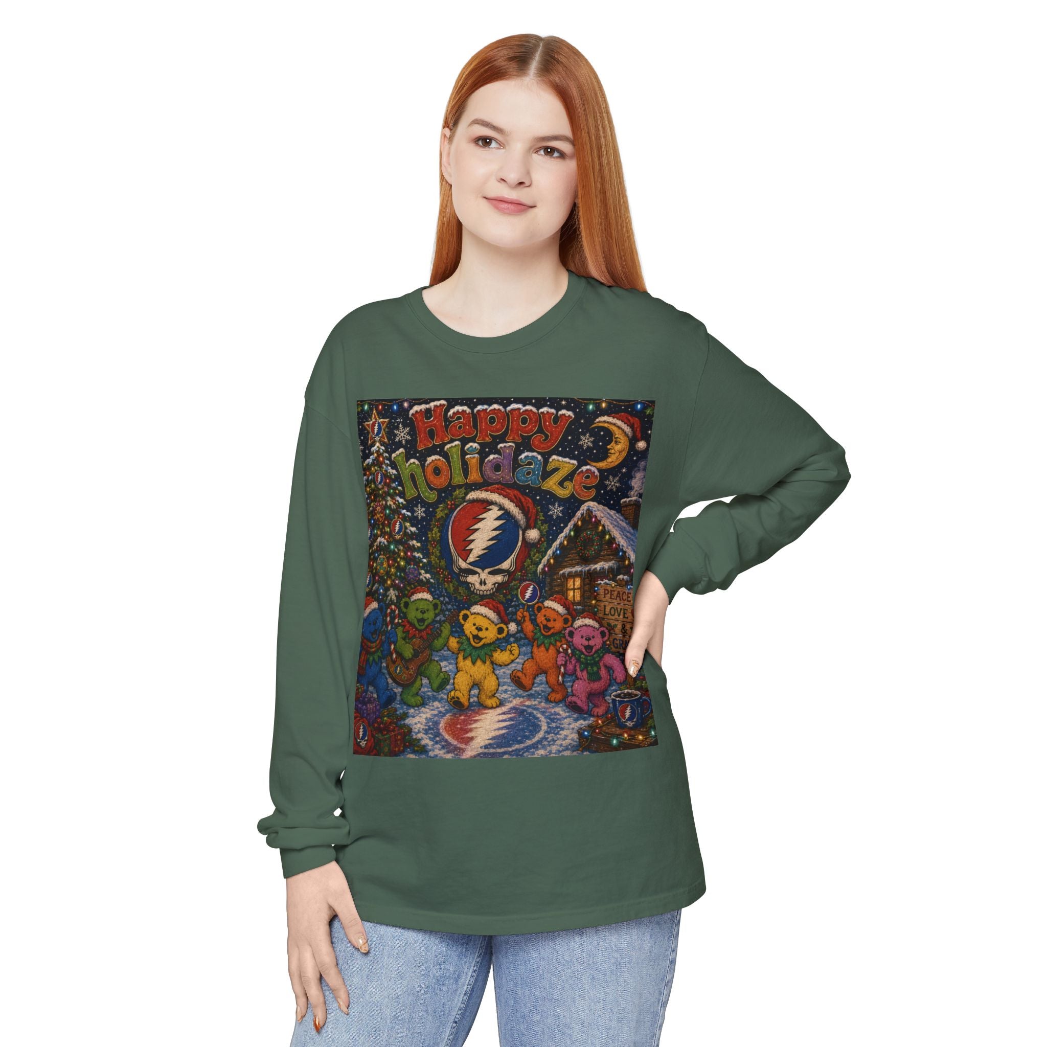 Grateful Dead "Happy Holidaze" Bears Long Sleeve Shirt | Holiday Music Tee, gift for deadhead, ugly christmas shirt