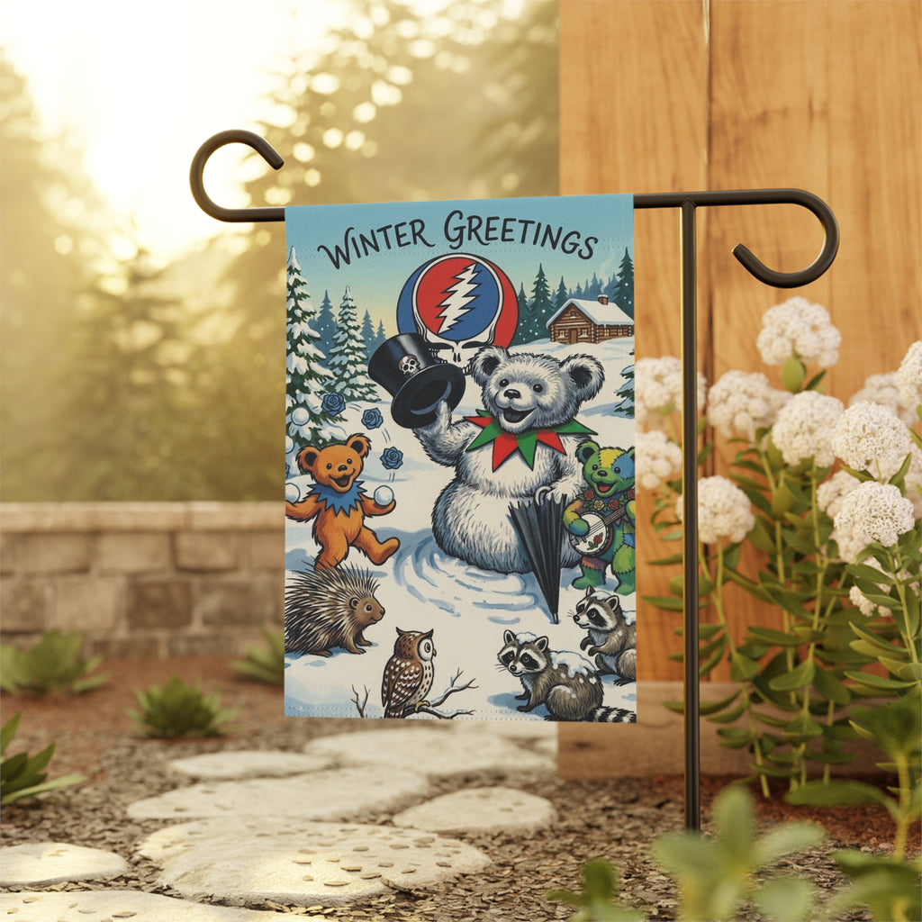 Winter Greetings Bear Holiday Garden & House Banner | Grateful Dead Steal Your Face