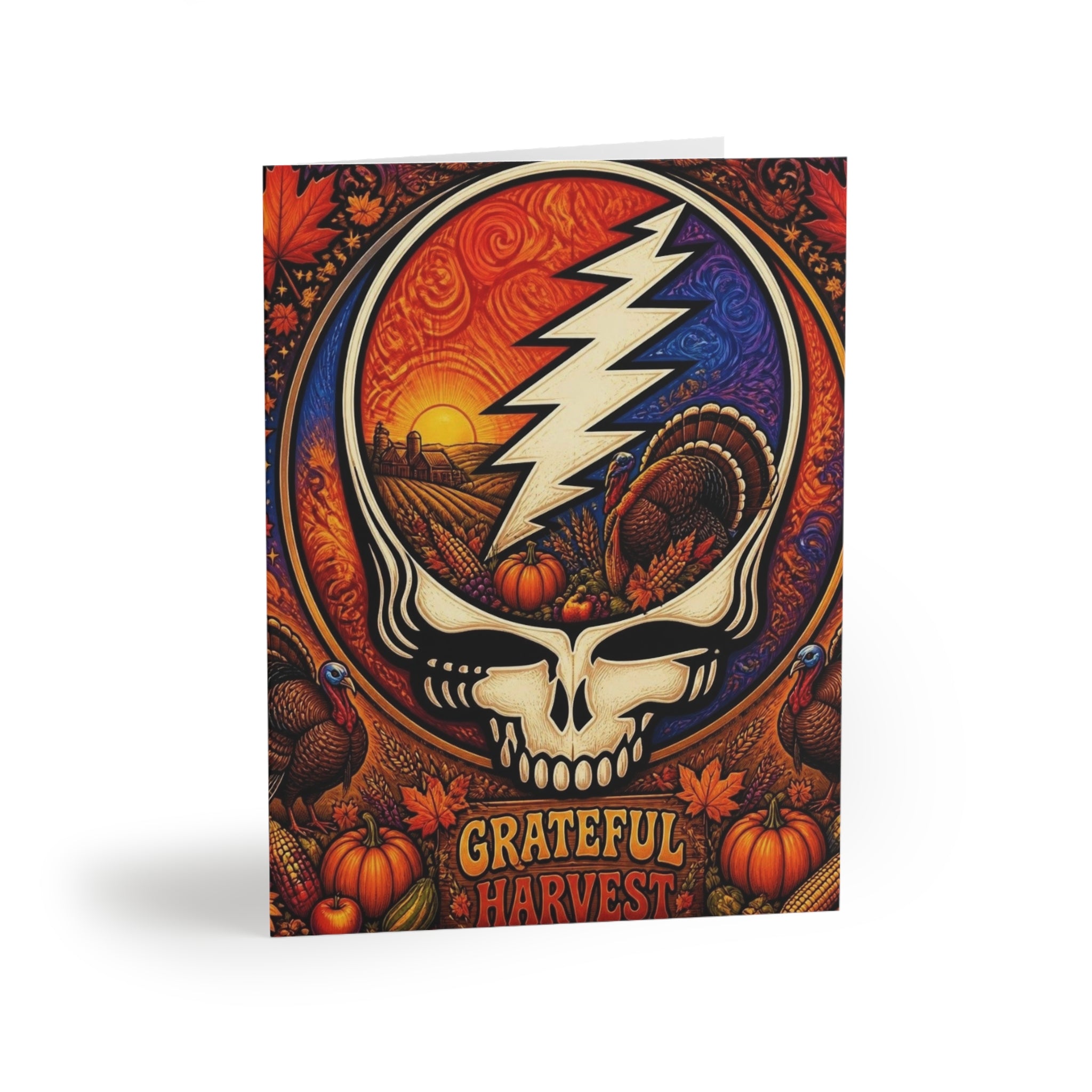 Steal Your Thanks skull pumpkin Thanksgiving Greeting Cards, Grateful Dead inspired