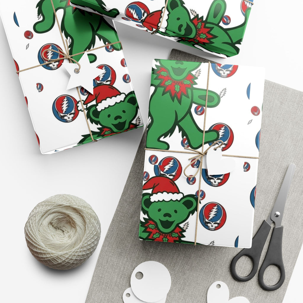 Dancing Bear Santa hat Gift Wrap Paper | Grateful Dead holiday wrapping paper
