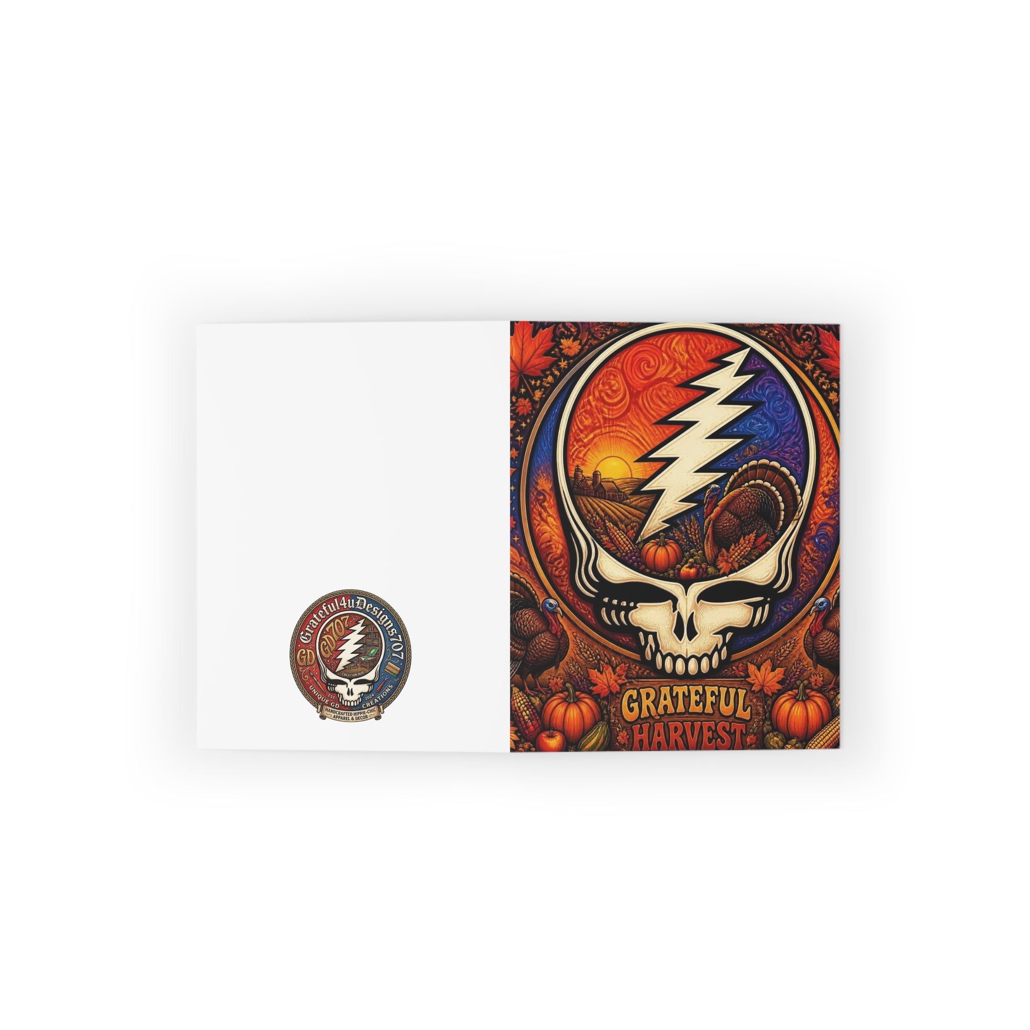 Steal Your Thanks skull pumpkin Thanksgiving Greeting Cards, Grateful Dead inspired