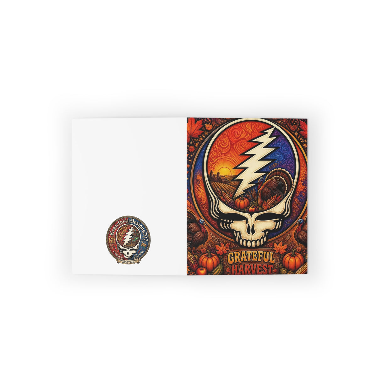 Steal Your Thanks skull pumpkin Thanksgiving Greeting Cards, Grateful Dead inspired