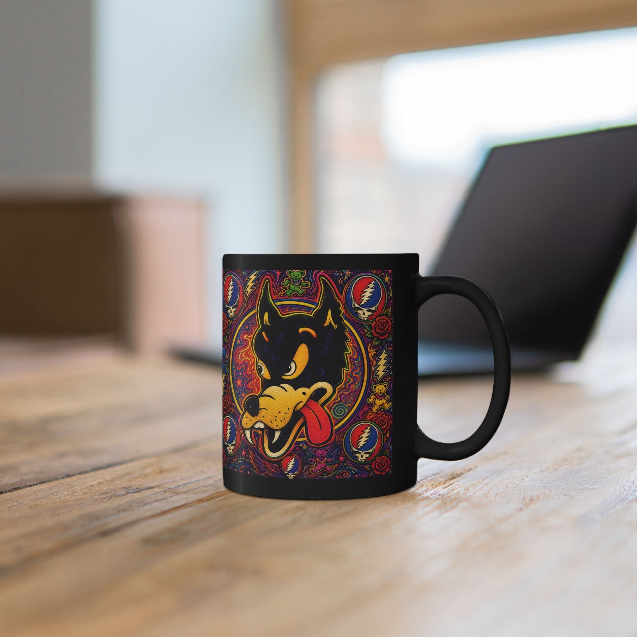 Psychedelic Dire  Wolf Grateful Dead  Art Mug | Black 11oz 15oz