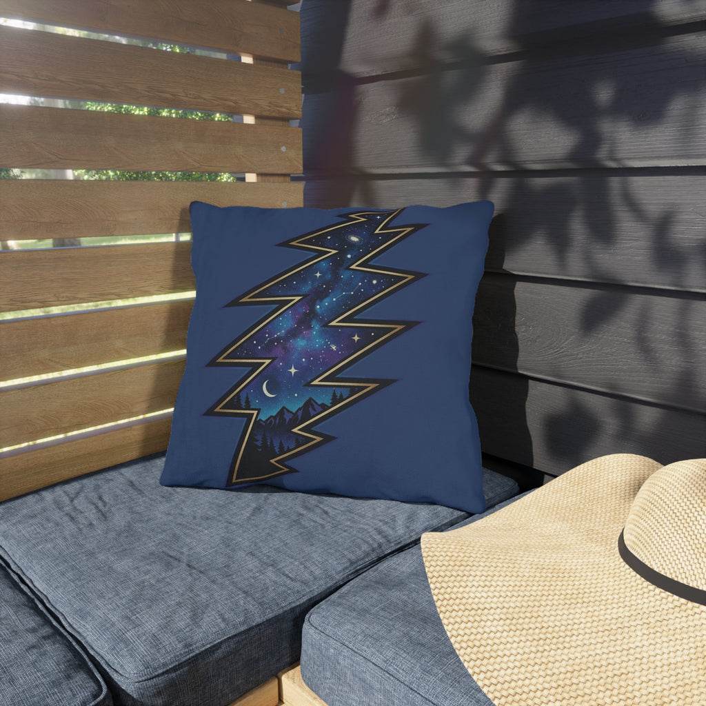 Night Sky Lightning Bolt Outdoor Pillow | Grateful vDead Galaxy Throw Pillow