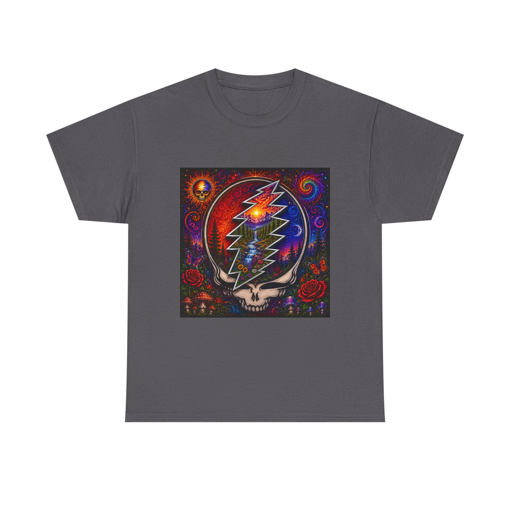 Psychedelic Steal Your Face Skull T-Shirt | Colorful Lightning Rose Grateful Dead Tee