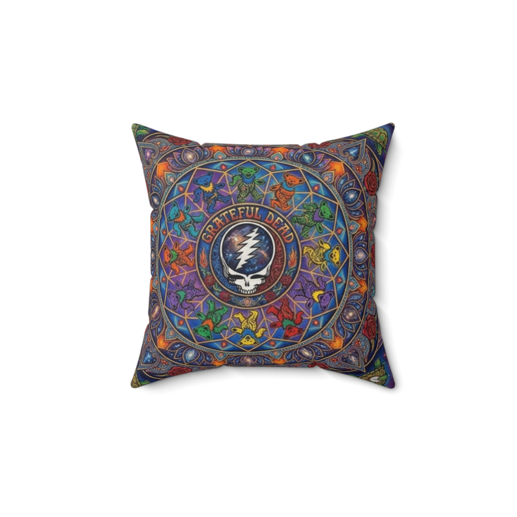 Psychedelic Mandala Grateful Dead  Pillow | Colorful Grateful Dead Inspired Throw Pillow, gift for a deadhead, pillow for a patio, living room, bedroom, office, hammock, swing