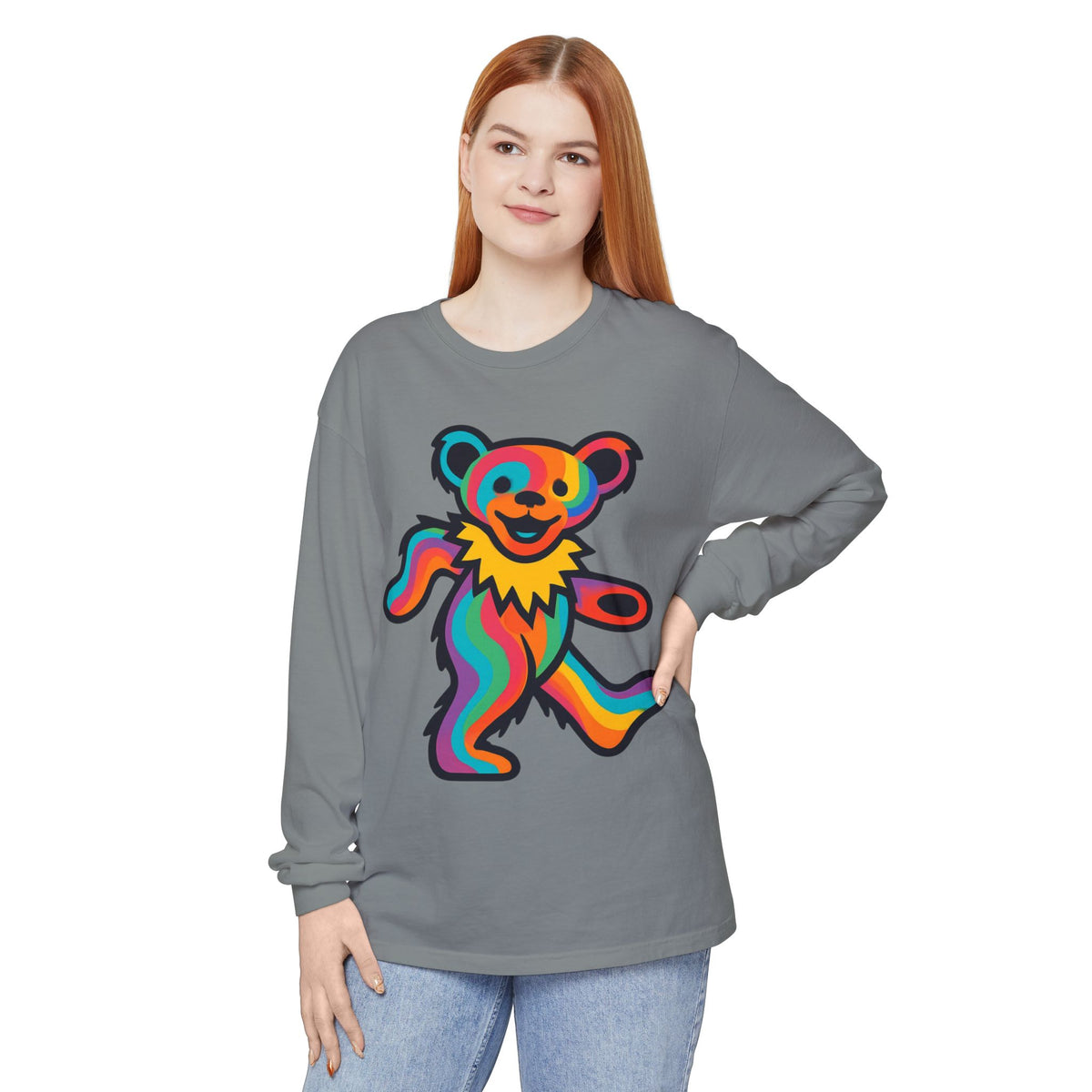 Rainbow Dancing Bear Long Sleeve Shirt | Psychedelic Grateful Dead Style, gift for a deadhead