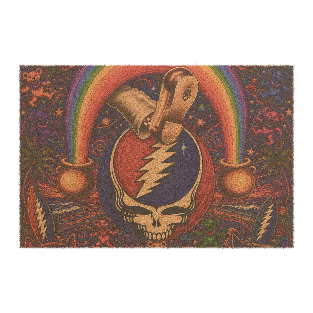 Grateful Dead Steal Your Face Skull Rainbow Doormat | Psychedelic Pot of Gold Welcome Mat