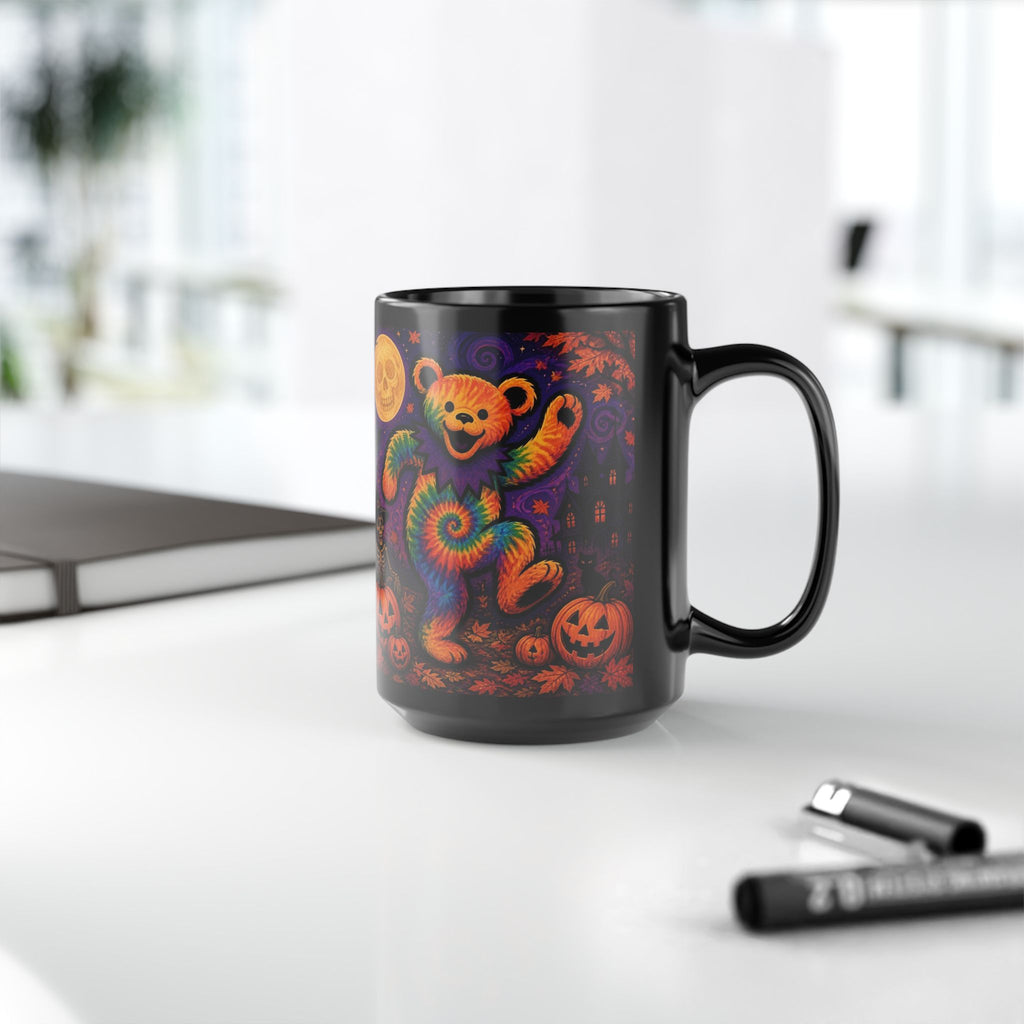 Tie-Dye Dancing Bear Halloween Mug, gift for a deadhead, Grateful Dead,  | 15oz Black Ceramic