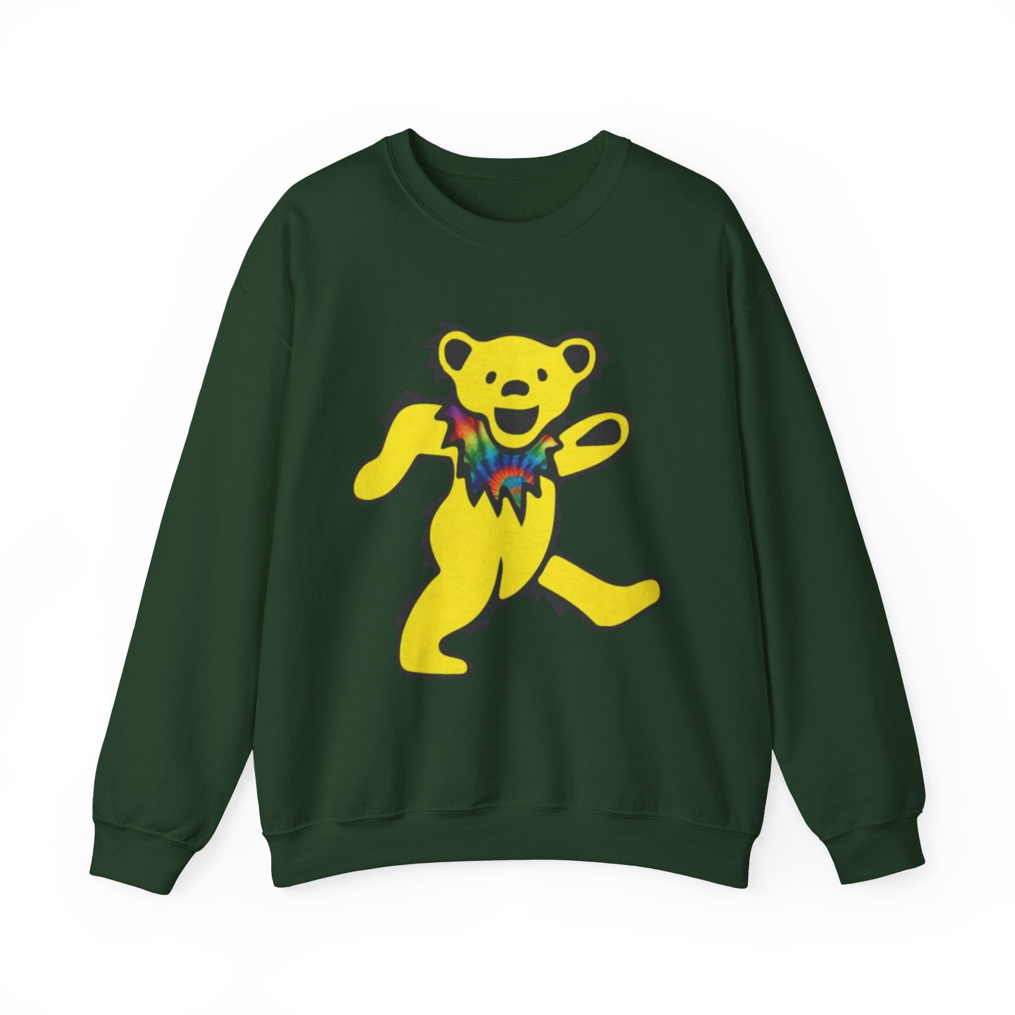 Grateful Dead Dancing Yellow Bear graphic Sweatshirt | Psychedelic Tie-Dye Collar