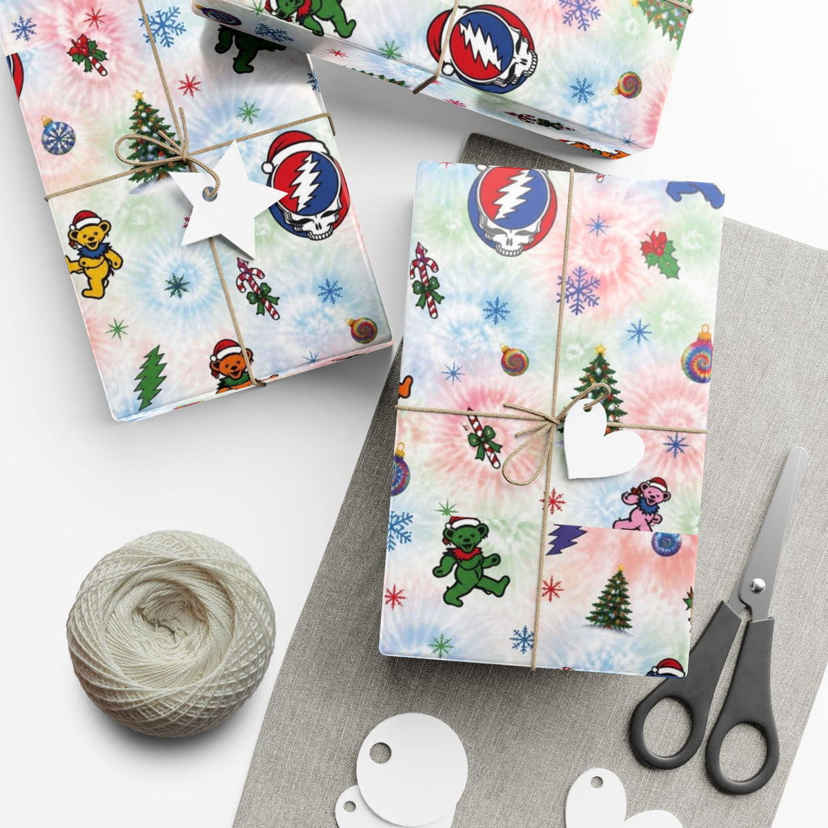 Grateful Dead Dancing Bears pattern , gift for deadhead, Gift Wrap Paper | Holiday Tie-Dye Stocking Stuffer Wrap