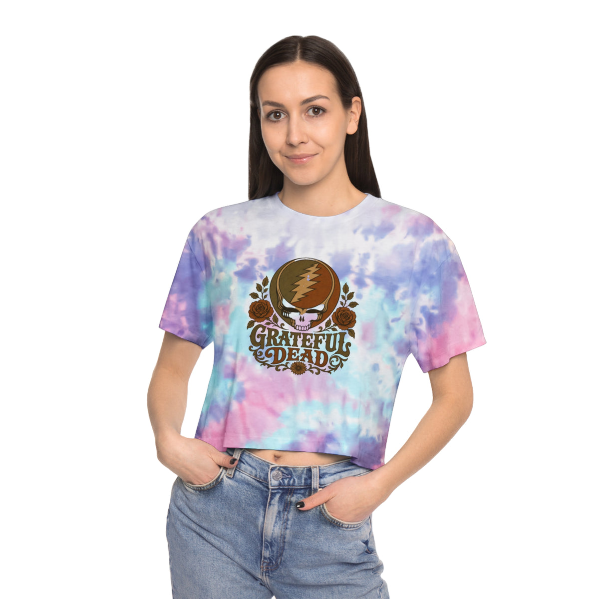 Grateful Dead Skull Roses Tie-Dye Crop Tee | Band Logo, Vintage Music, shirt for her, gift for deadhead